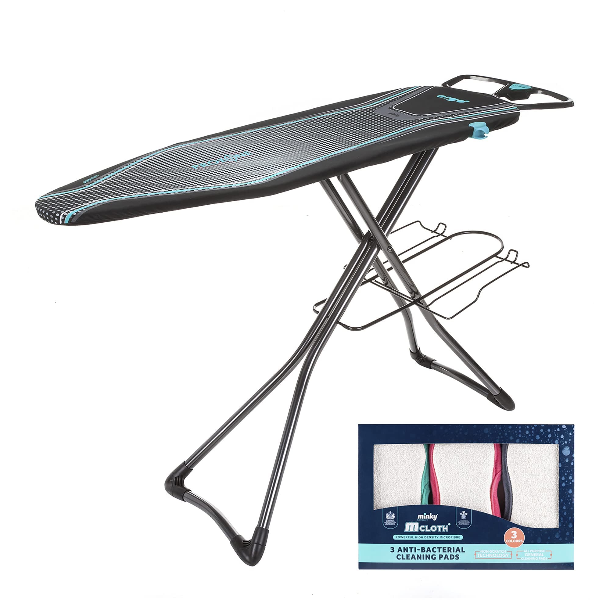 Ergo Plus Ironing Board w/ 3 Pack M Cloth Pad Bundle
