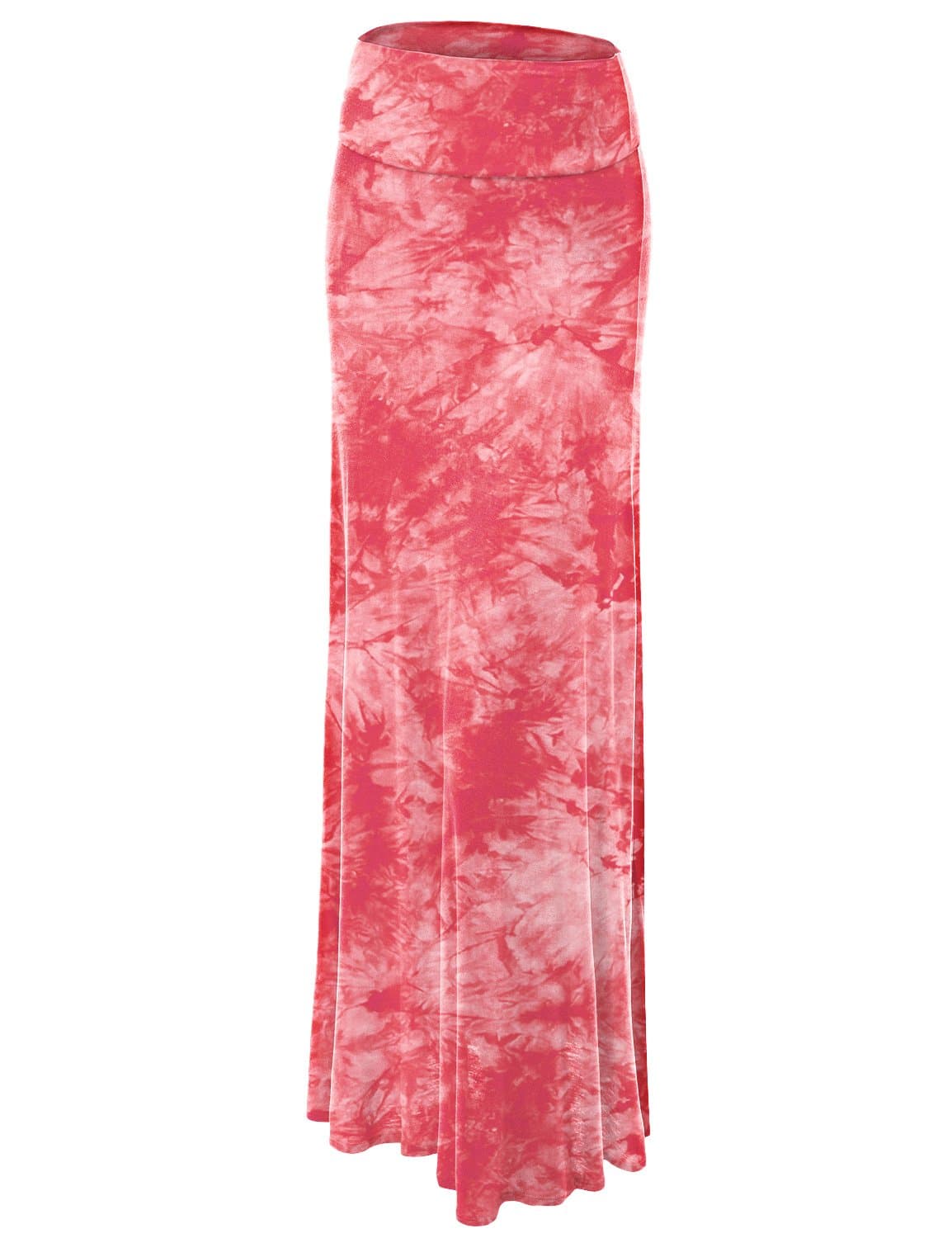 Women's Casual High Waist Solid/Tie Dye Fold Over Flowy Long Maxi Skirt