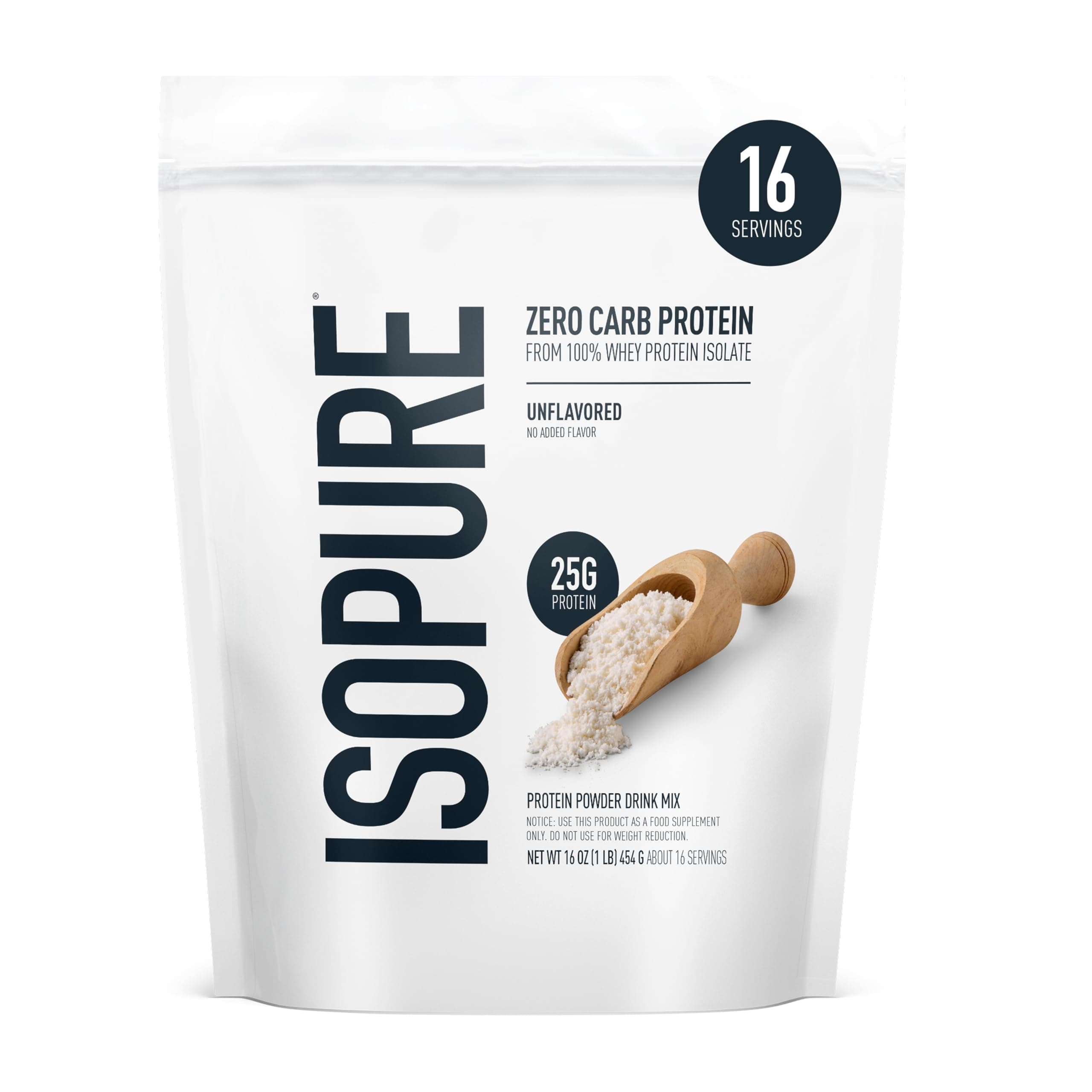 isopure Zero Carb 100% Whey Protein Isolate Powder with 25gm Protein per serve - 1 lb, 454 g Unflavoured