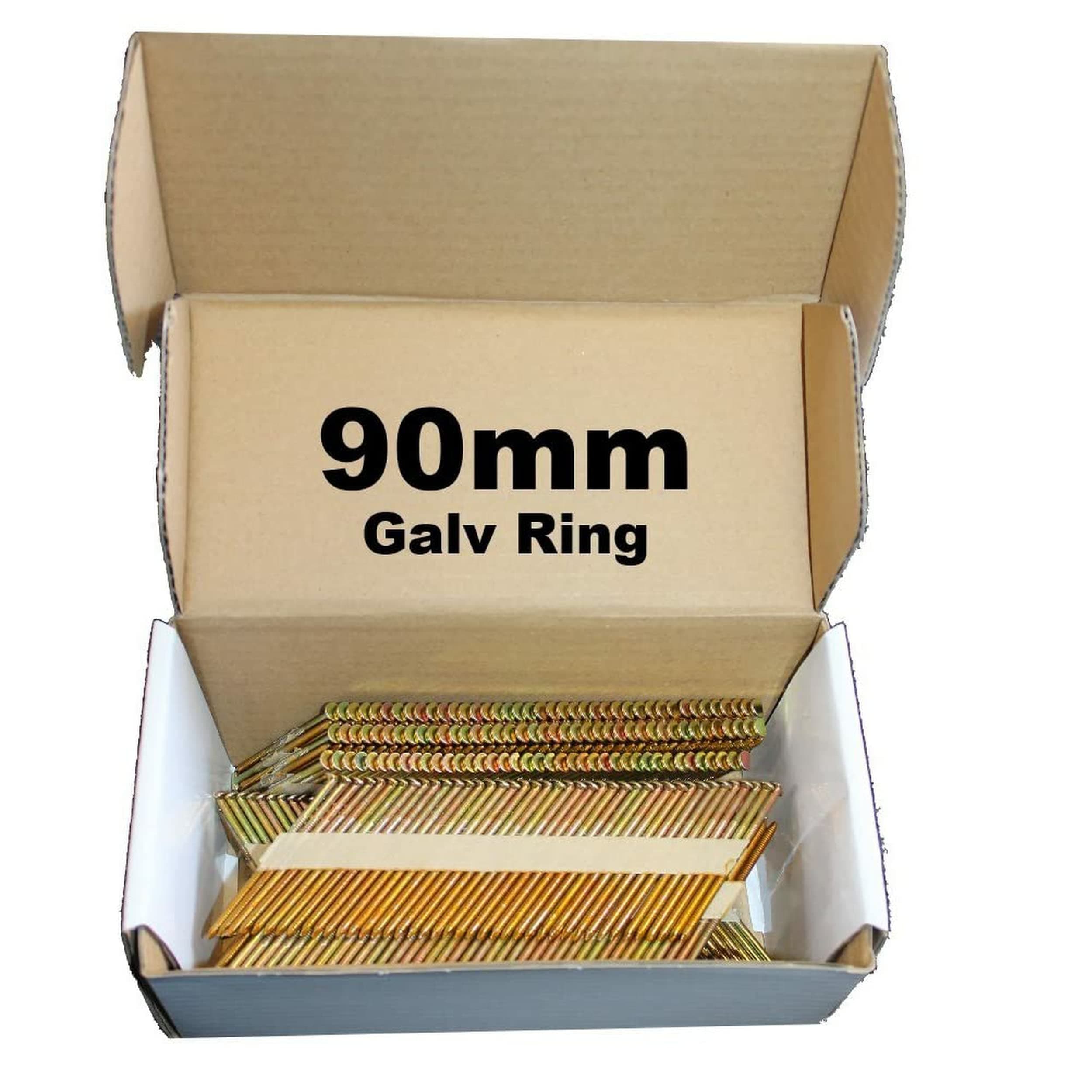 1000 x 90mm Galvanised Ring Framing Nails,Clipped D-Head, for DEWALT 18v Cordless DCN692