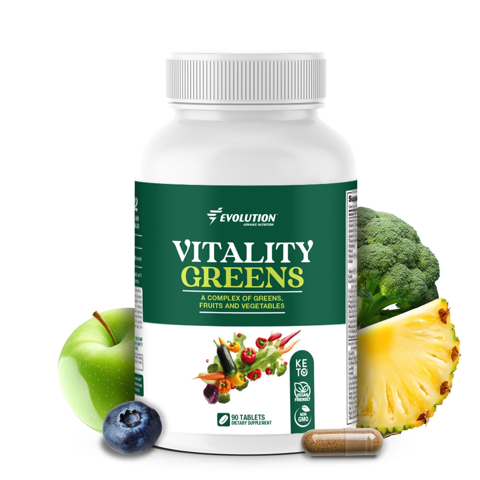 Evolution Advance Nutrition Vitality Green, 90 Tablets – Fruit and Veggie Supplement, Rich in Vitamins and Minerals – Vegan