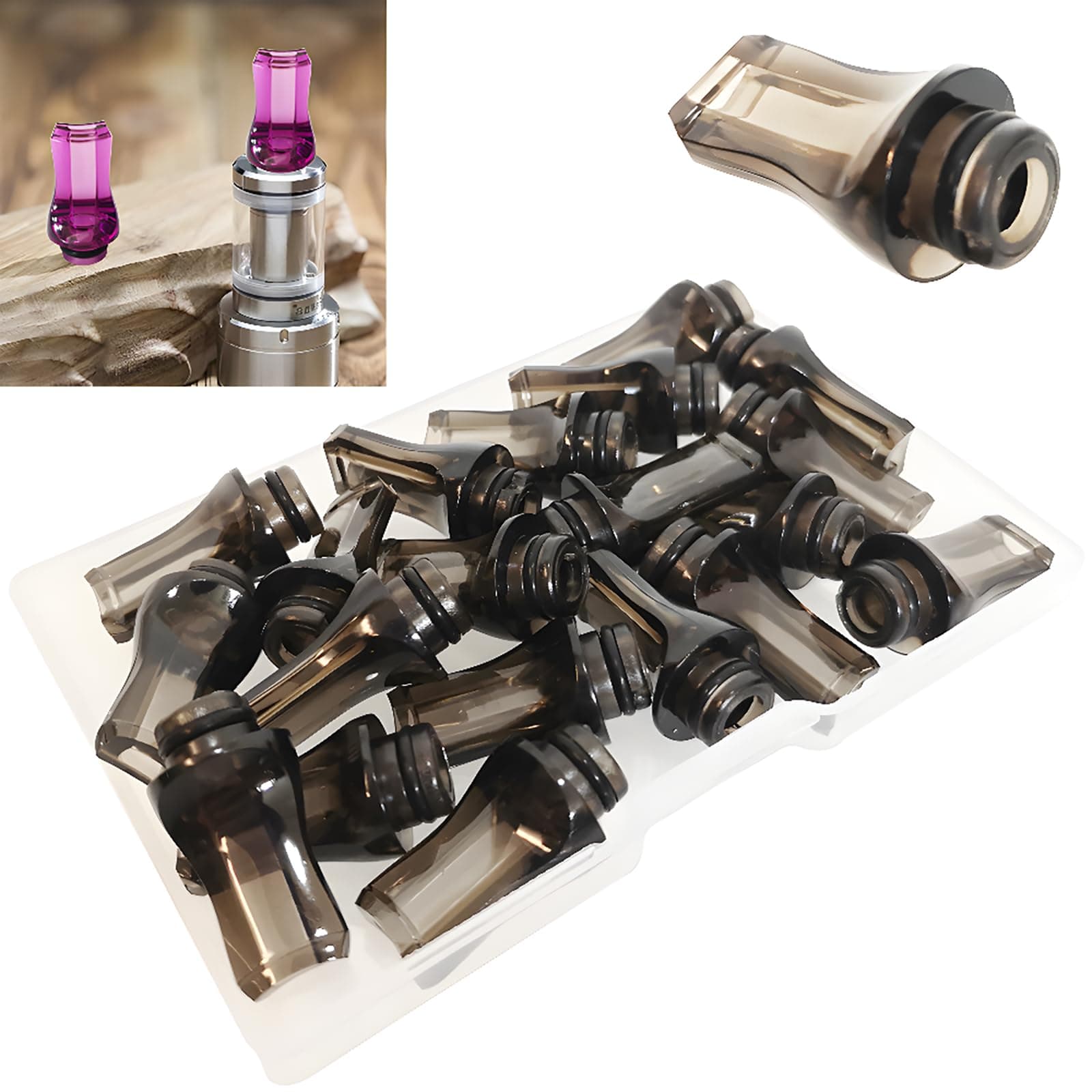 CESFONJER 20 pcs Flat Plastic Tapered 510 drip Tips, 510 drip Tips 25mm Long