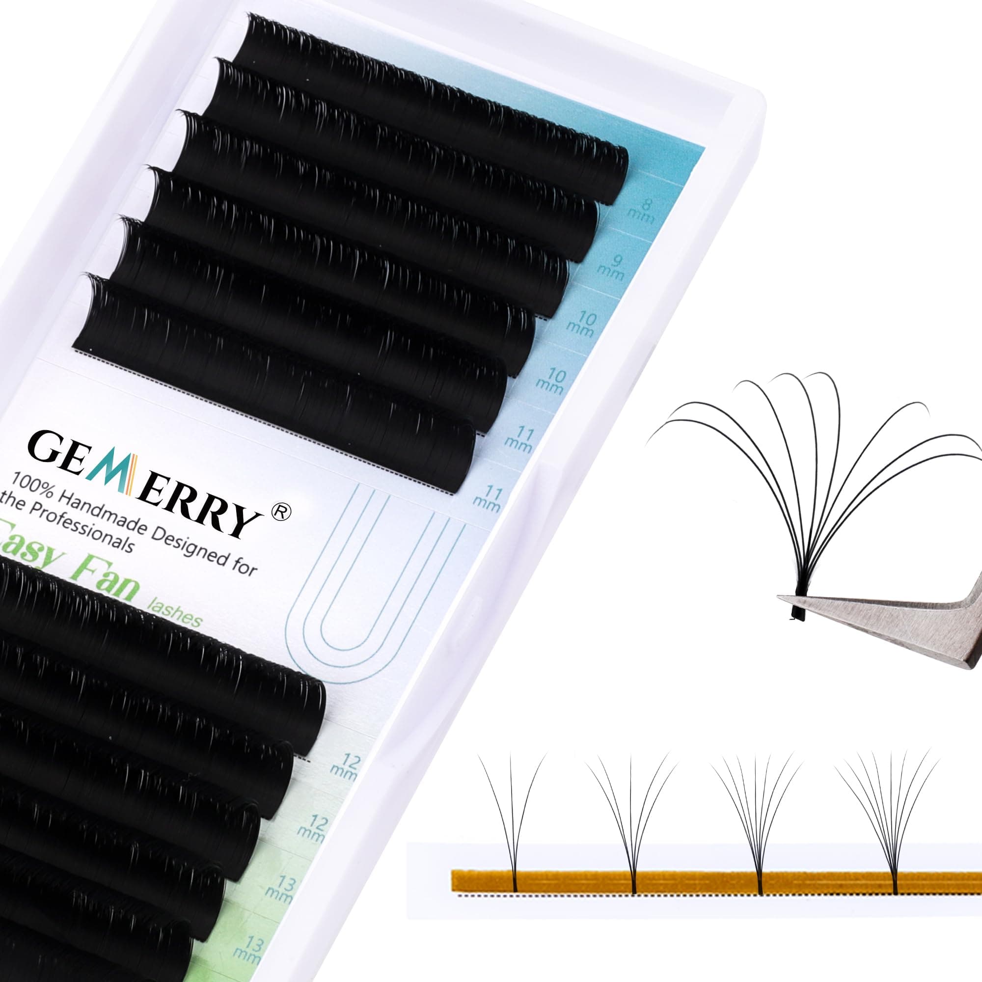 Easy Fan Lash Extensions 0.07mm 8-14mm C curl Mix Tray Russian Volume Noir Lash Automatic Blooming Self Fanning Lashes 2D-20D Long Individual Volume Lashes Gemerry Lash(0.07-c curl-mix 8-14mm)
