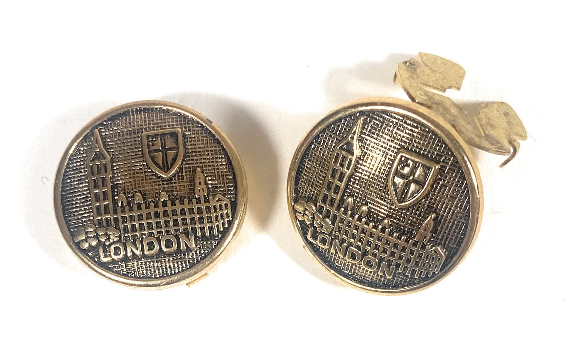 Button Covers Cufflink -Antique Gold London Crest •Button Clips -1 Pair - The Alternative to Cufflinks For Regular Shirts