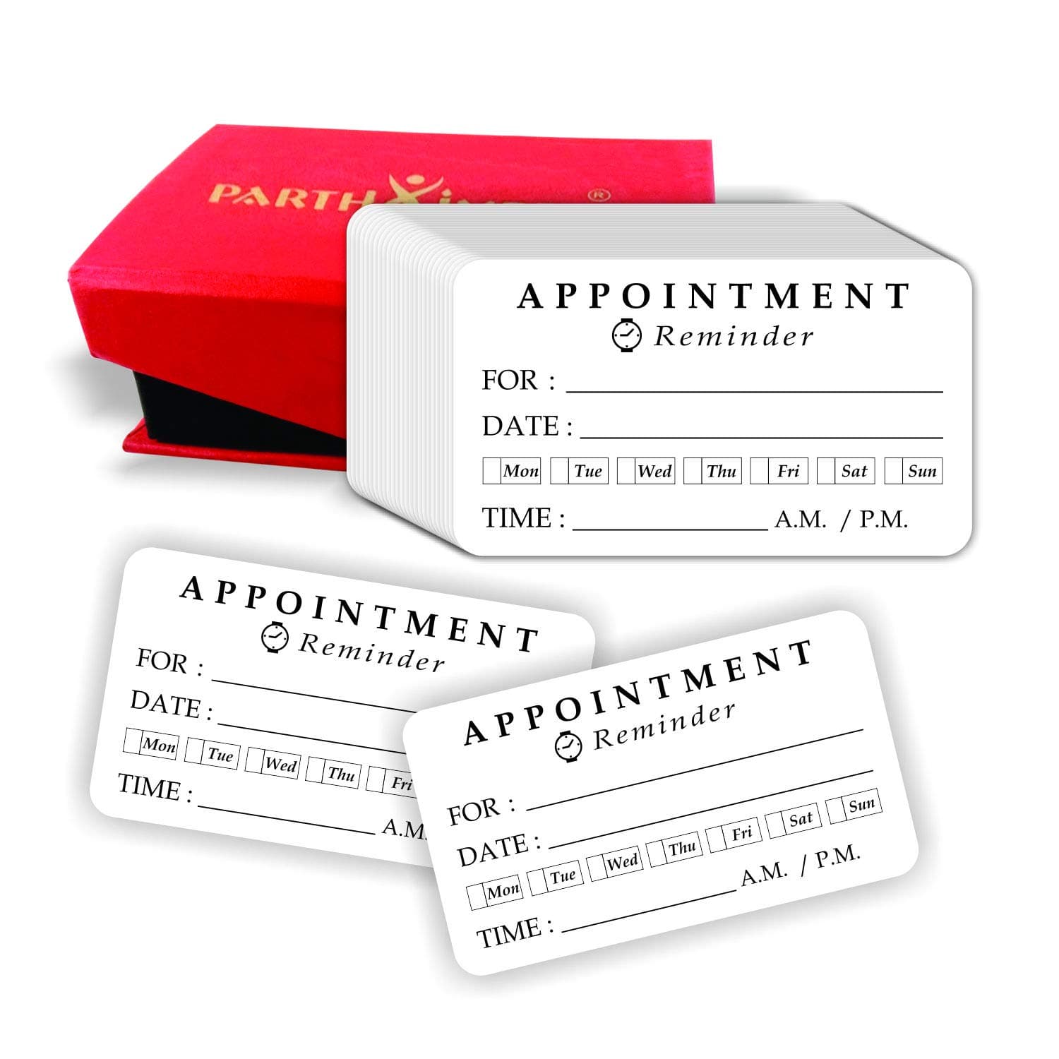 Parth IMPEX Appointment Reminder Cards 2"x3.5" White (Pack of 100) 14PT Cardstock Rounded Corner for Business Home Office Customer Service Meeting Day Date Time Planner with Handmade Storage Box