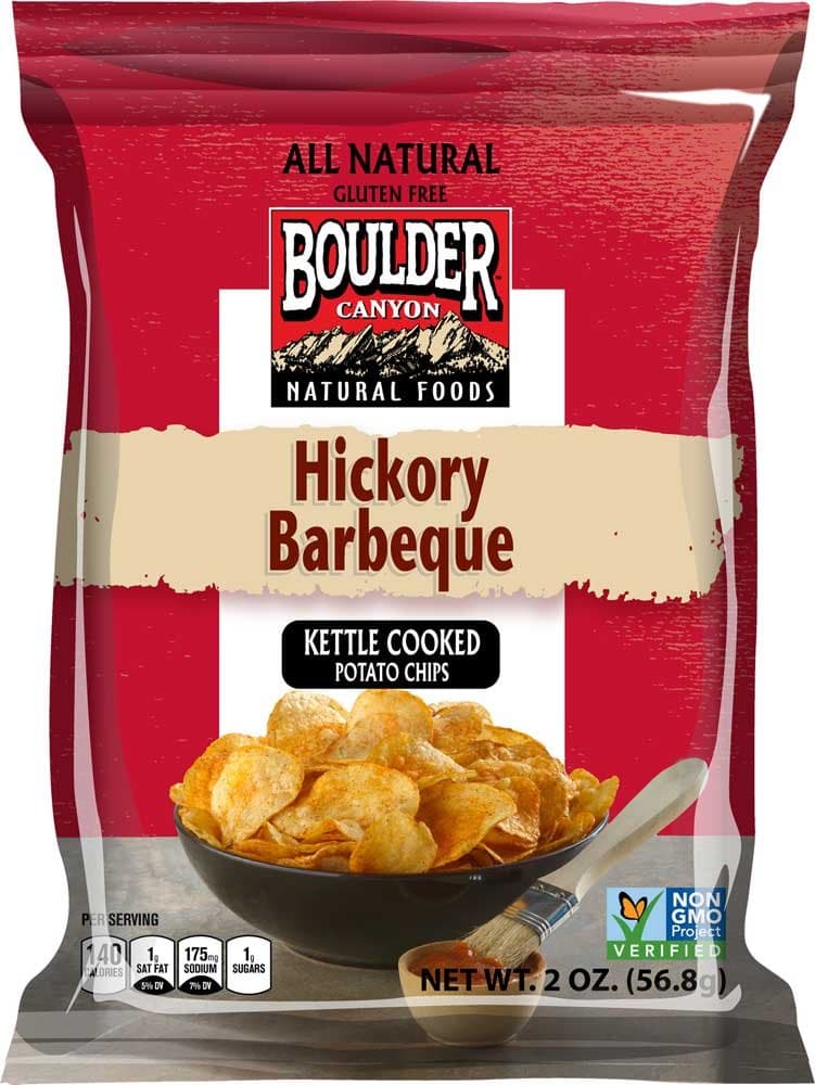 Boulder Canyon Hickory Barbeque Kettle Cooked Potato Chips - 2 oz. bag, 8 per case