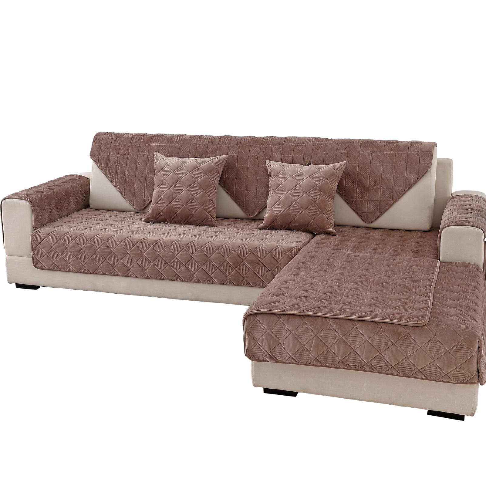 Deep DreamCouch Cover, Sectional Couch Covers, Sofa Covers for 3 Cushion Couch, Couch Cover for Dogs Pets Recliner Loveseat L Shaped, Anti-Slip Sofa Covers 28 x 59 Inch - Light Coffee(Only 1 Piece)