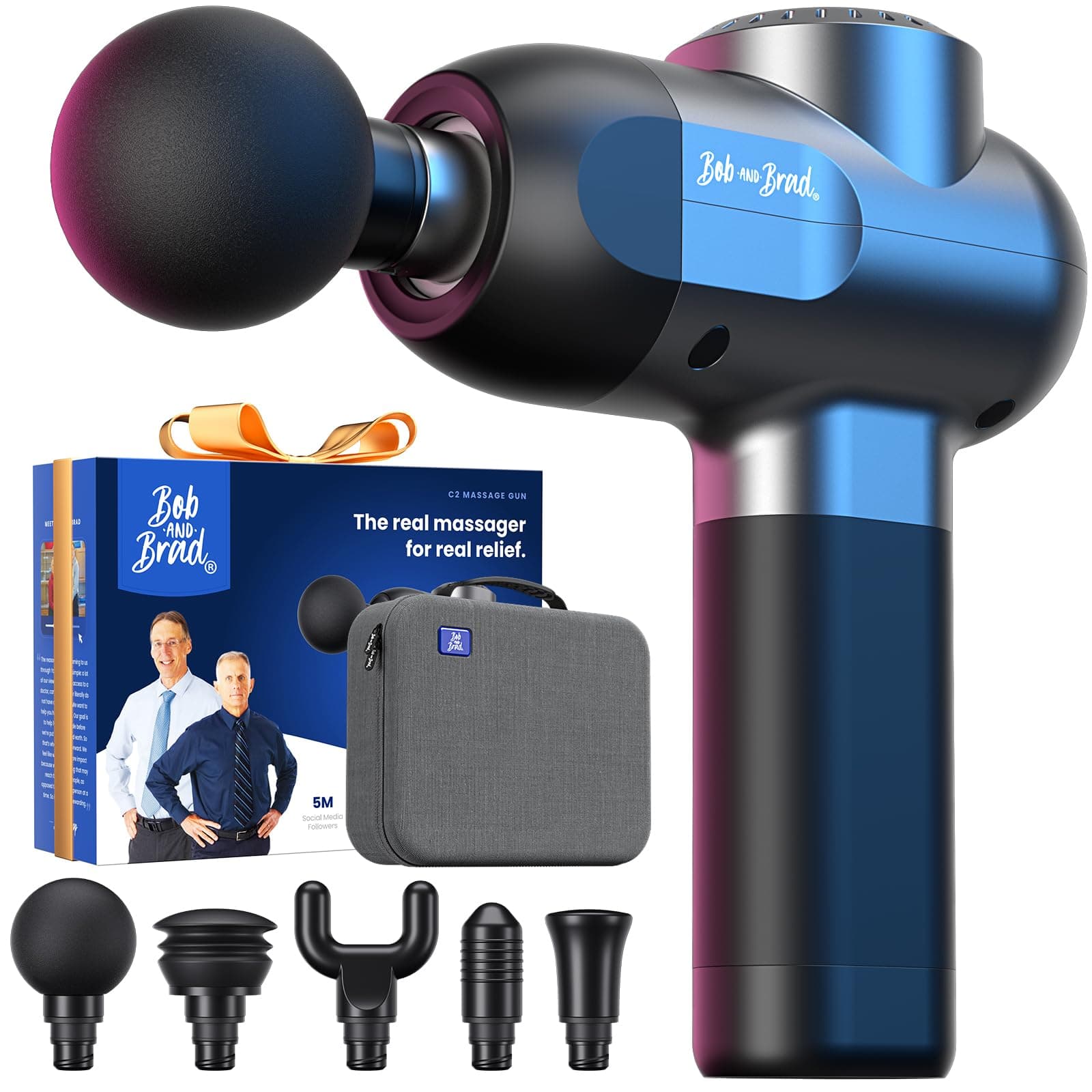 C2 Massage Gun, Deep Tissue Percussion Massager Gun, Handheld Muscle Massager with 5 Speeds and 5 Heads, for Home Gym Office Workout Recovery Pain Soreness Relief, Gifts for Men Women