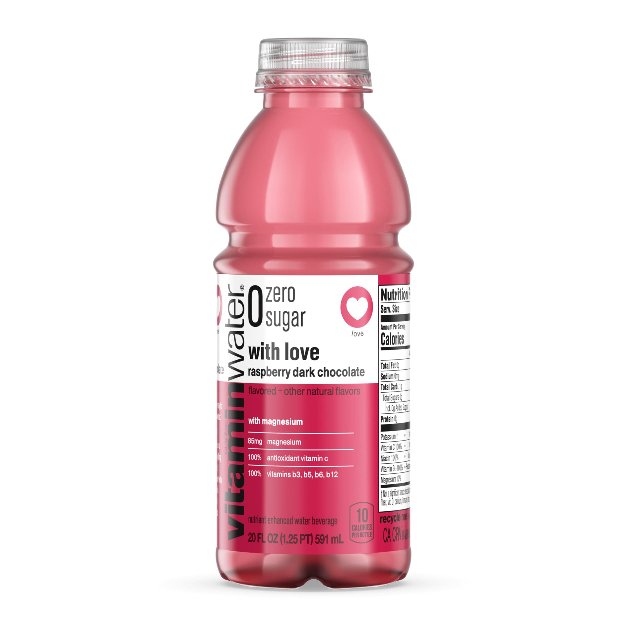 vitaminwater zero with love nutrient enhanced water w/vitamins, raspberry dark chocolate, 20 fl oz, 12 Pack