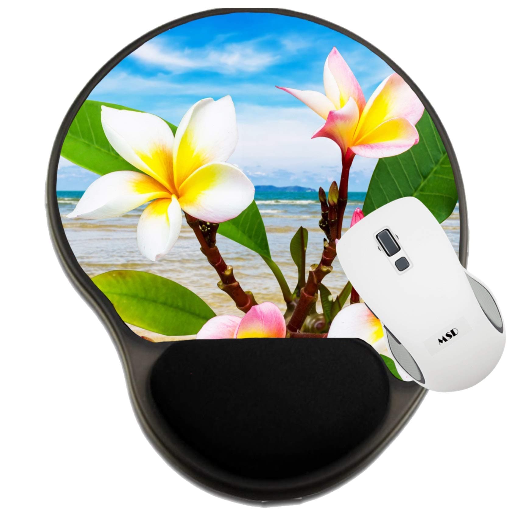 MSD Mousepad Wrist Rest Protected Mouse Pads, Mat with Wrist Support, Image ID: 28828008 Leelawadee Flower at Beach on Sum