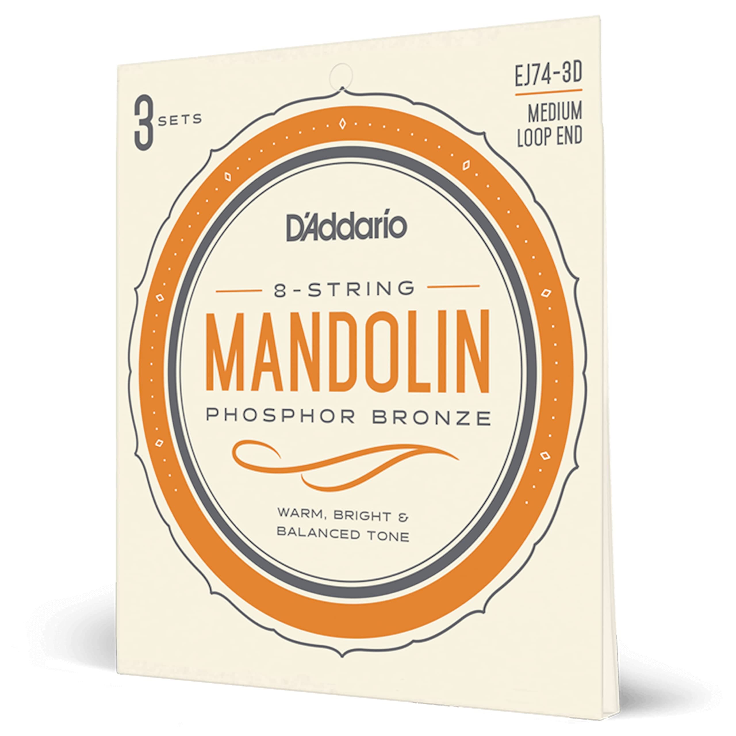 Mandolin Strings, Phosphor Bronze, EJ74-3D, Medium Gauge 11-40, 8-String Set, Pack of 3