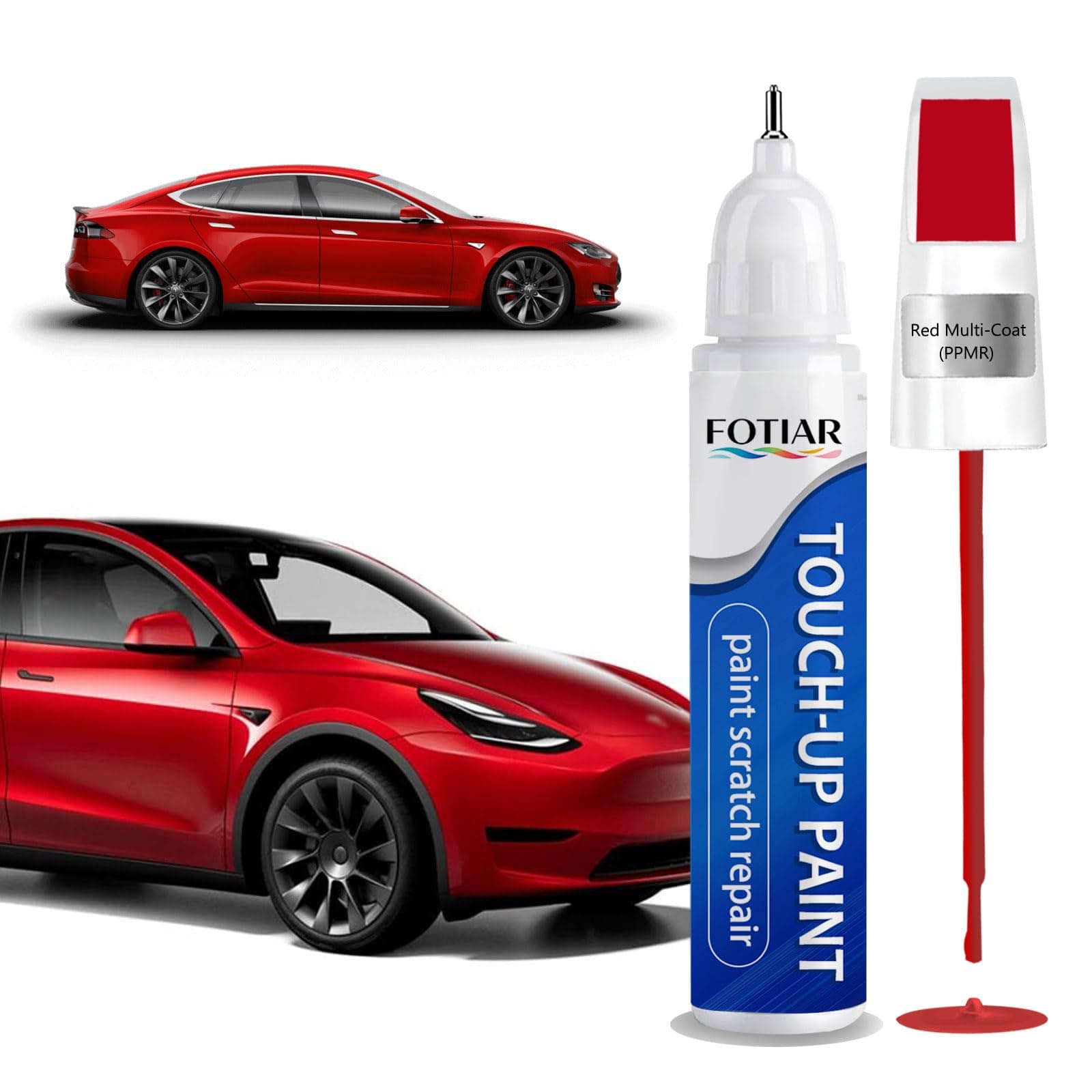 Red Multi-Coat PPMR Touch up Paint for Tesla-Exact Match Scratch Repair Kit 2-In-1 Premium Car Paint Pen for Chips & Nicks
