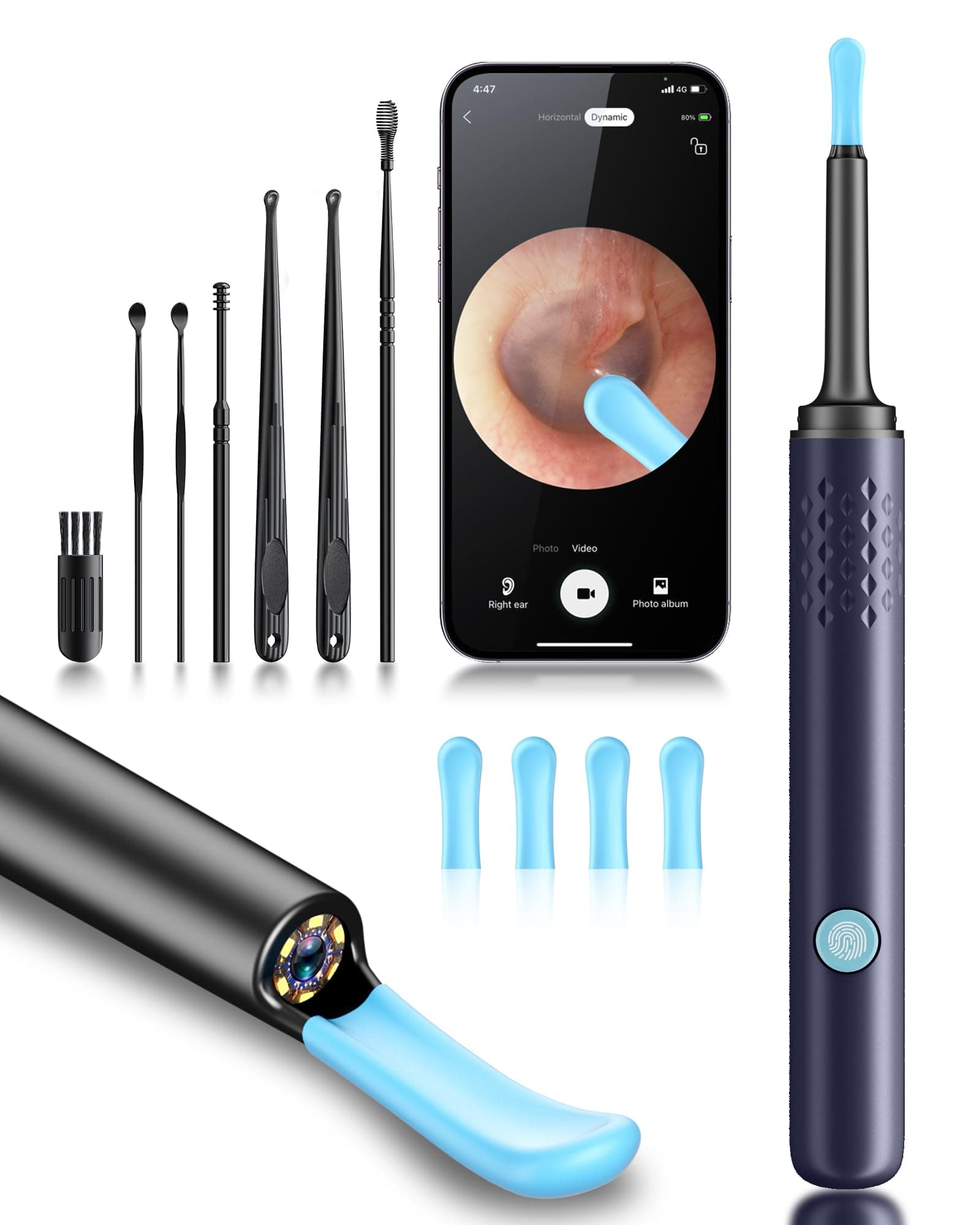Ear Wax Removal Tool Camera - Ear Cleaner with Camera,1080P Otoscope, Ear Cleaning Tool with 4 Ear Spoon, Ear Camera for iPhone & Android Phones - Blue