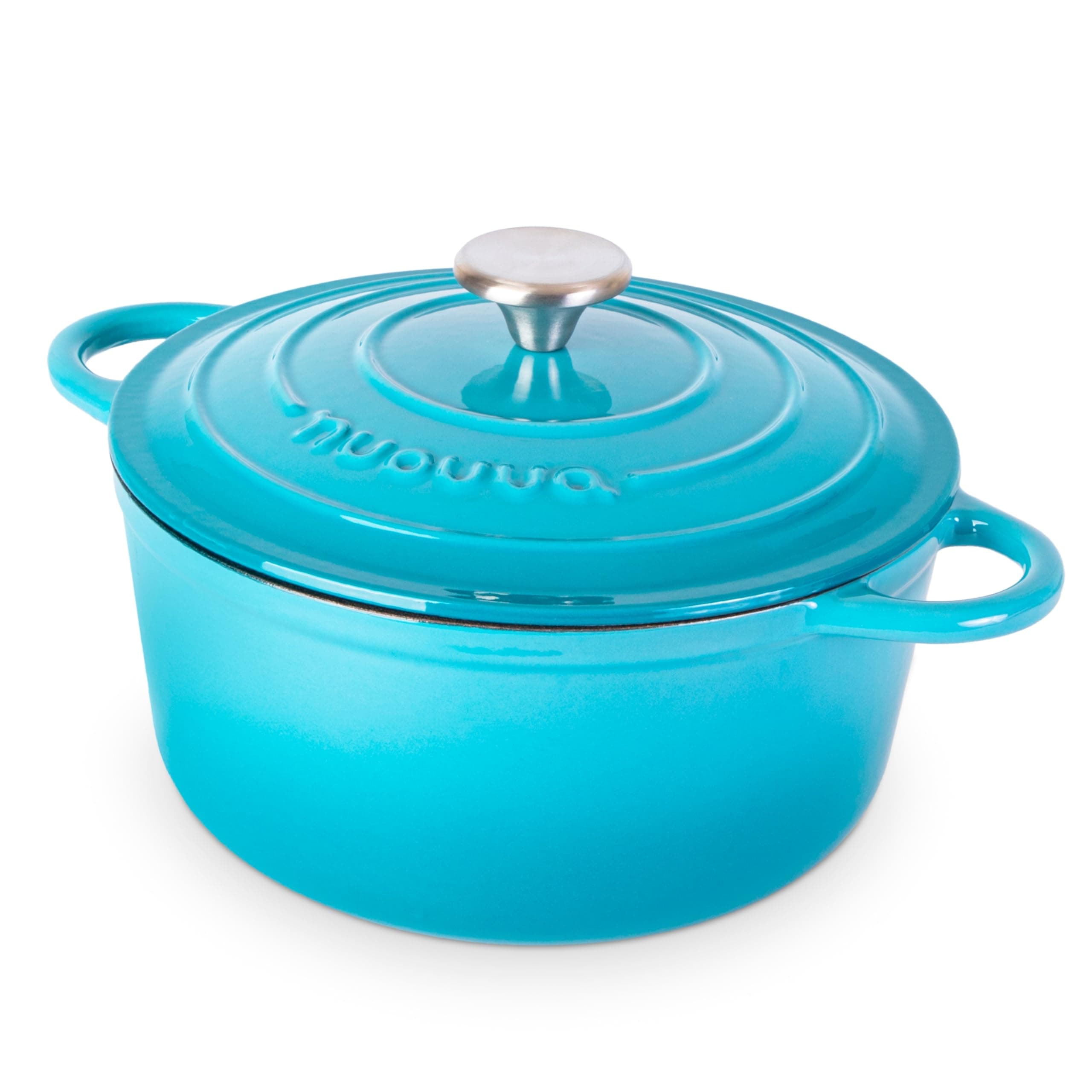 Nuovva Enamelled Cast Iron Dutch Oven Pot with Lid – 5 Quart Casserole Dish – Ceramic Dutch Oven for Bread Baking, Roasting, Braising & Stews – Oven Safe up to 500°F – 24cm Blue