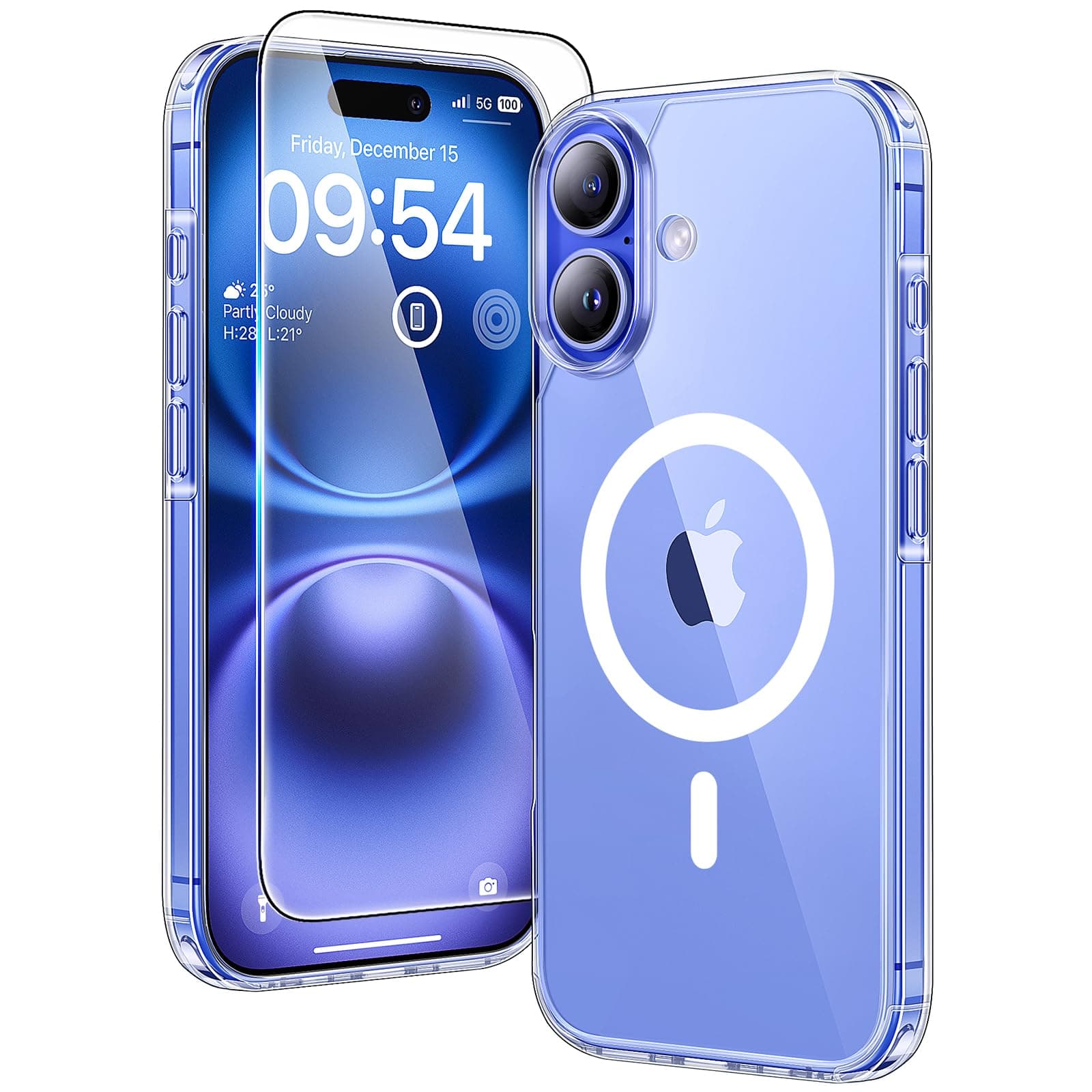 TAURI 3 in 1 for iPhone 16 Case 6.1" with 2-Pack Screen Protector, Compatible with MagSafe, Military-Grade Protection, [Anti-Yellowing] Shockproof Transparent Magnetic Phone Cover - Clear