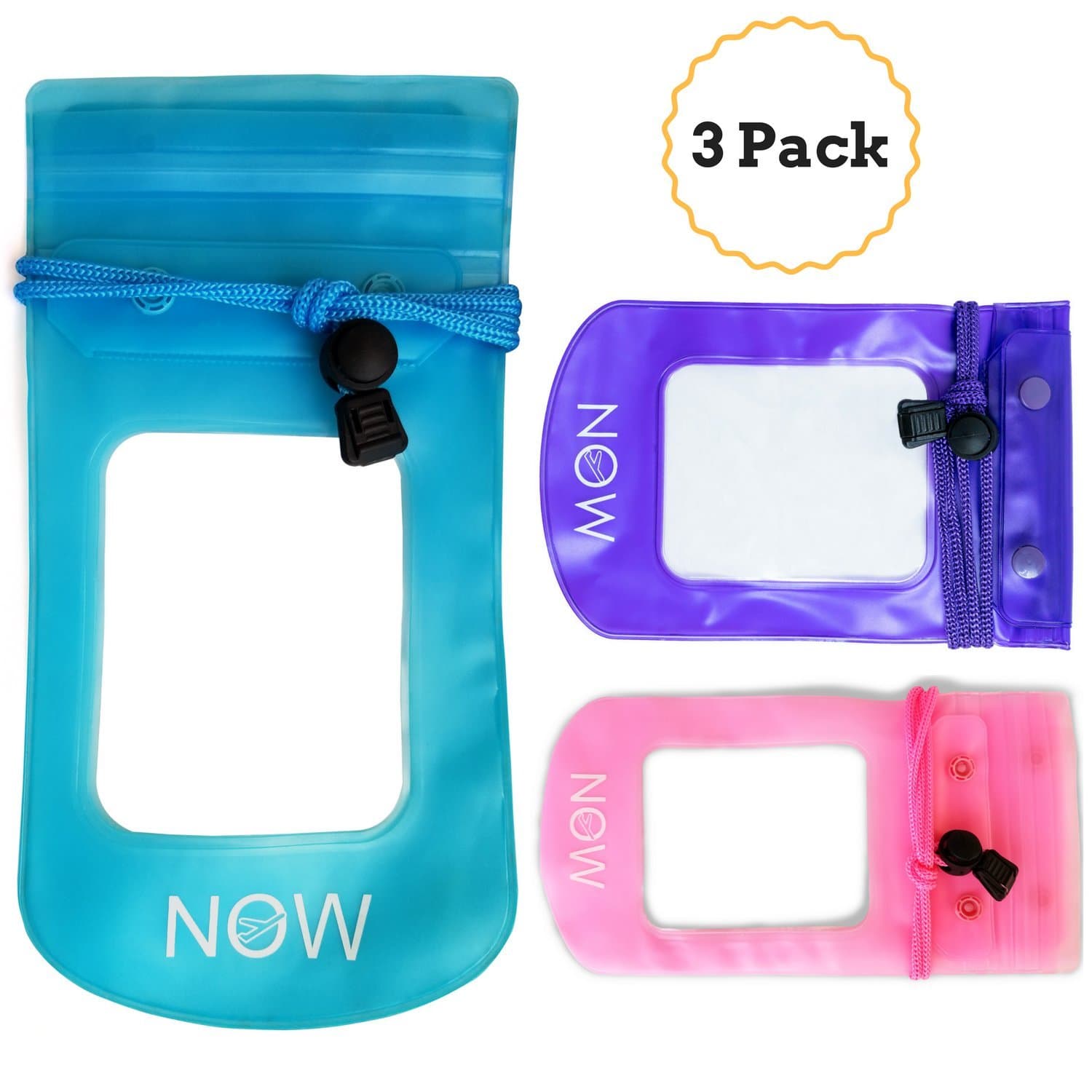 Waterproof Cell Phone Pouch (3 Pack) - Universal Dry Bag Case for iPhone, Wallet, Passport, Cash, Electronics, Jewelry (Pink, Purple, Teal)