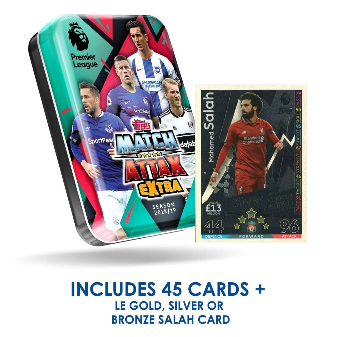 Match Attax Extra 2018-19 Topps EPL Cards - Mini Tin (45 Cards + LE Gold, Silver, or Bronze Salah Card) Random TIN to BE PROVIDED