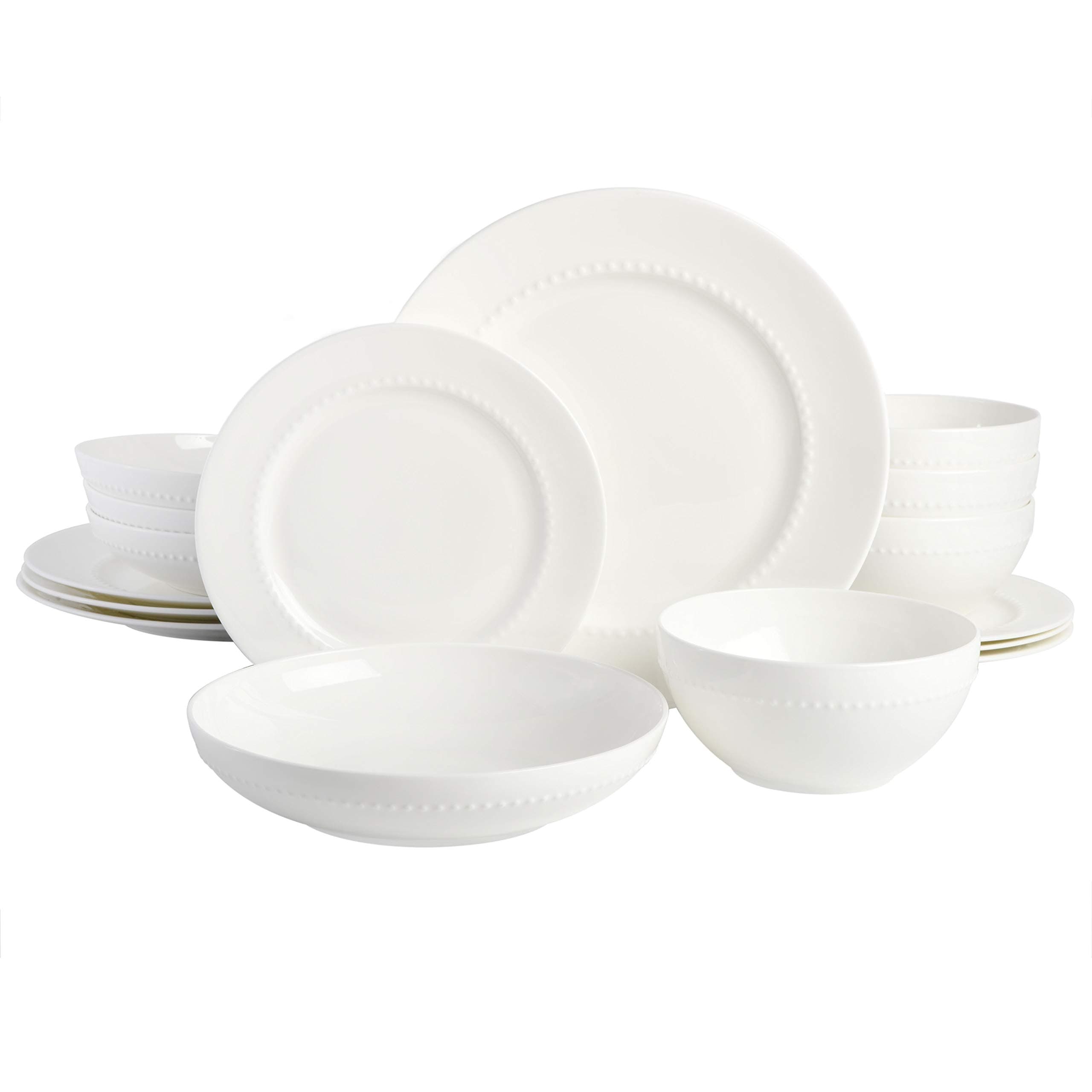 Embossed Bone China Double Bowl Dinnerware Set, Service for 4 (16pcs), White
