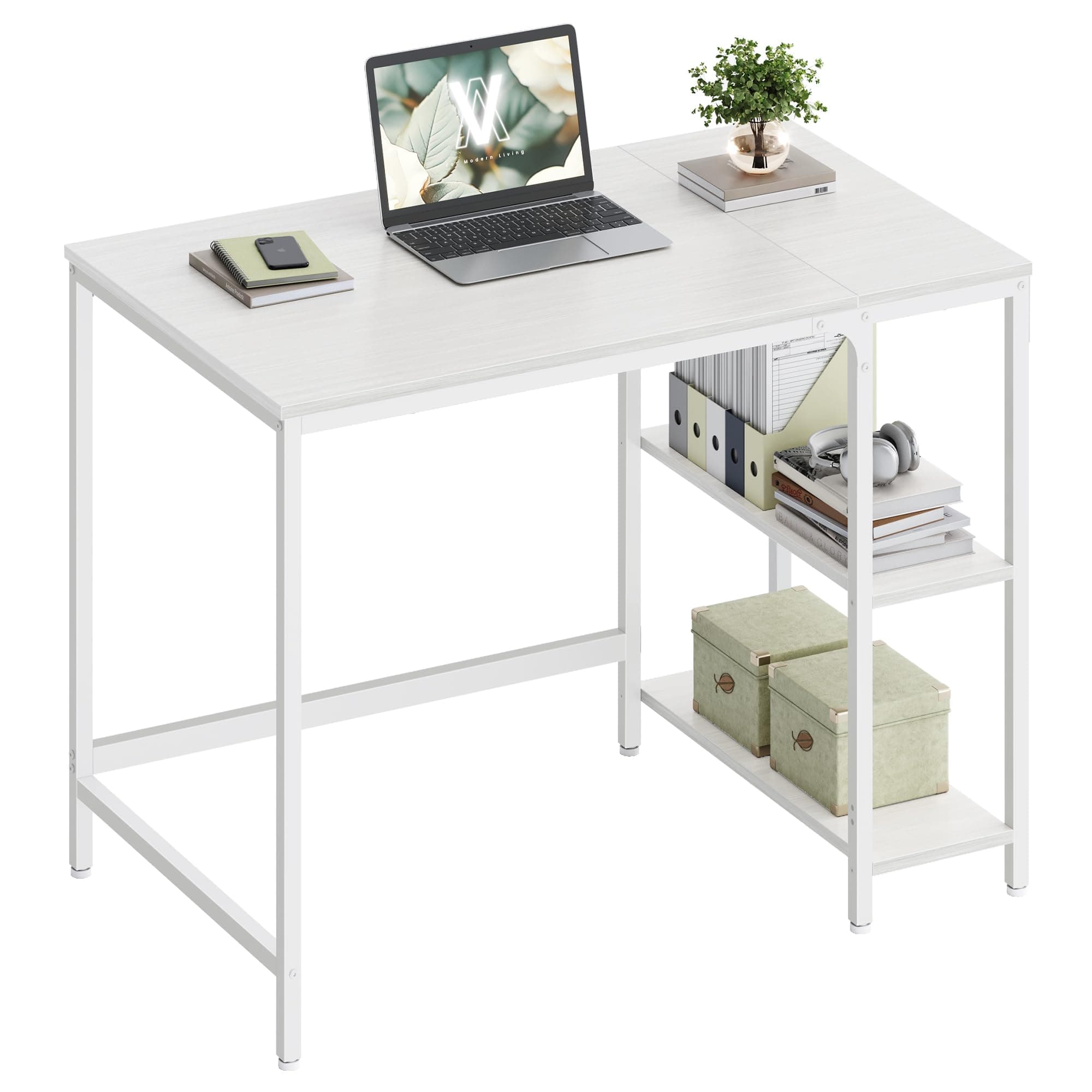 VASAGLE Computer Desk, Office Desk, 100 x 50 x 76 cm, Modern Style, for Study, Bedroom, Living Room, Maple White LWD046W01