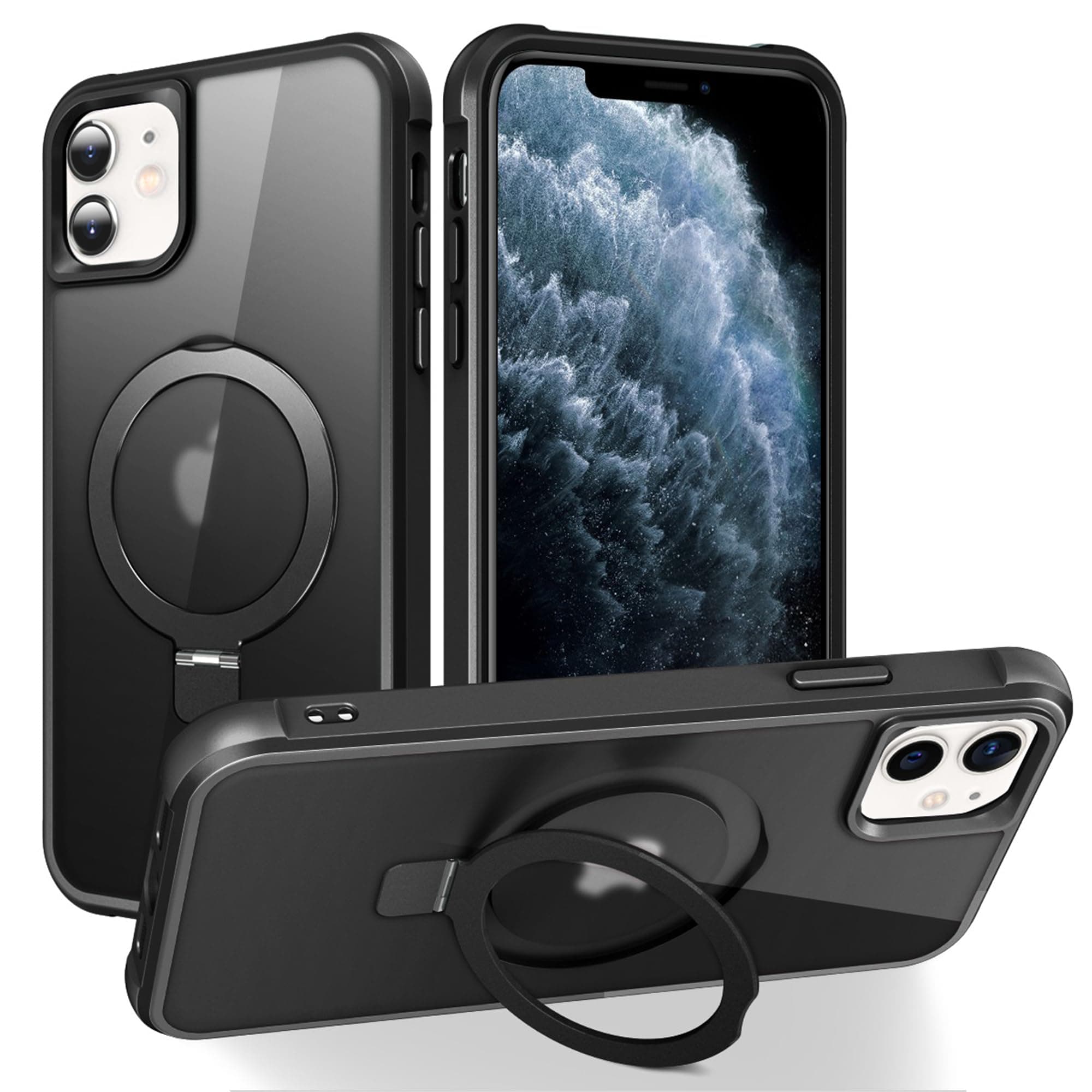 - Compatible with iPhone 11 Case with Invisible Magnetic O-Ring Stand Military-Grade Translucent Case for iPhone 11 6.1" [Compatible with Mag-Safe][Great Grip Feeling], Black