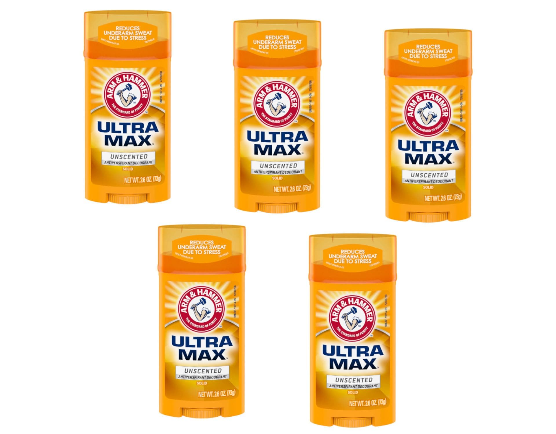 ULTRA MAX Solid Antiperspirant Deodorant, Wide Stick, Unscented, 2.6 oz. (Pack of 5)
