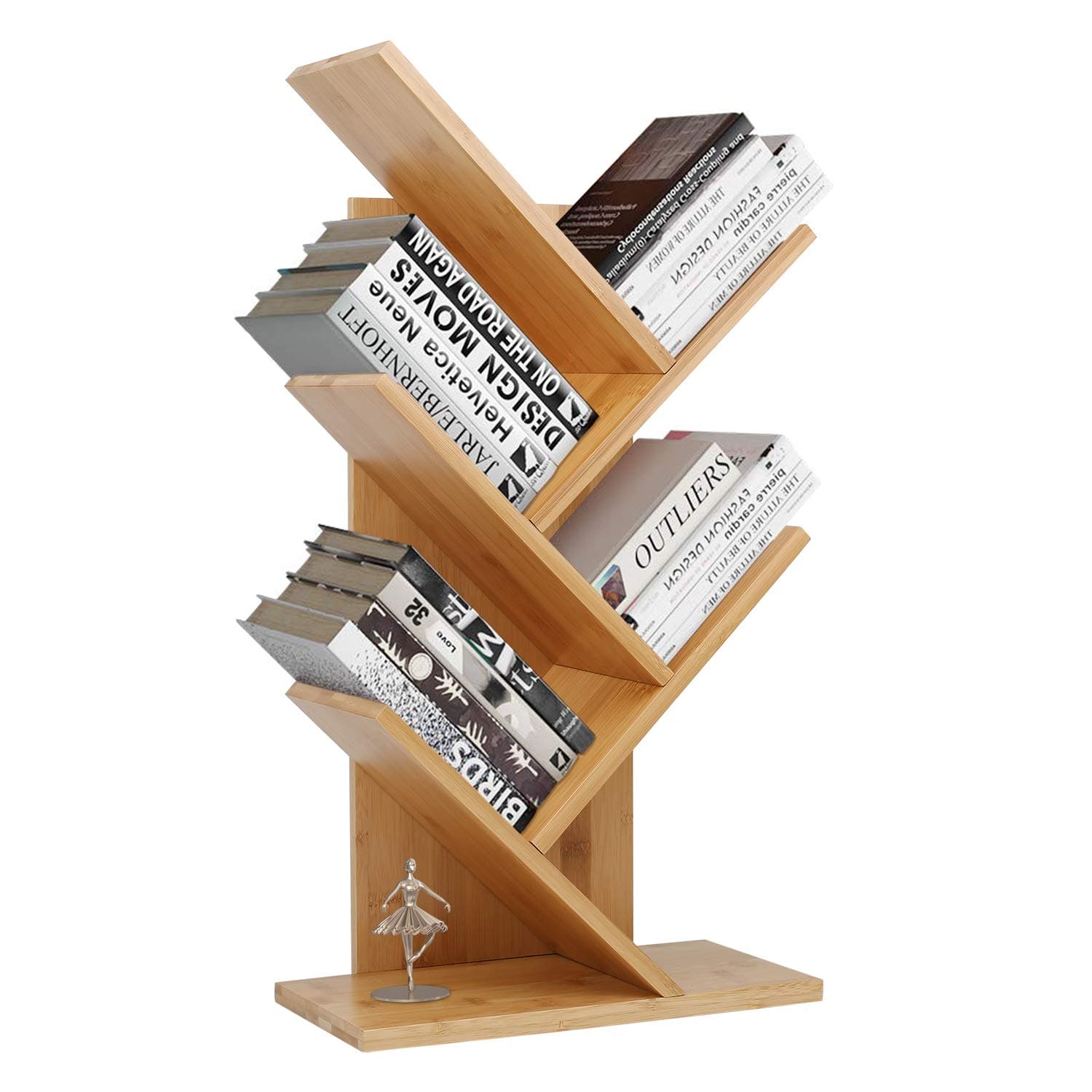 Tree Desktop Bookshelf Desk Bookcase Display Book Rack 4 Tier Tree Bamboo Shaped Counter Top Bookcase Organizer Table Storage Adjustable Freestanding for Home Office Living Room