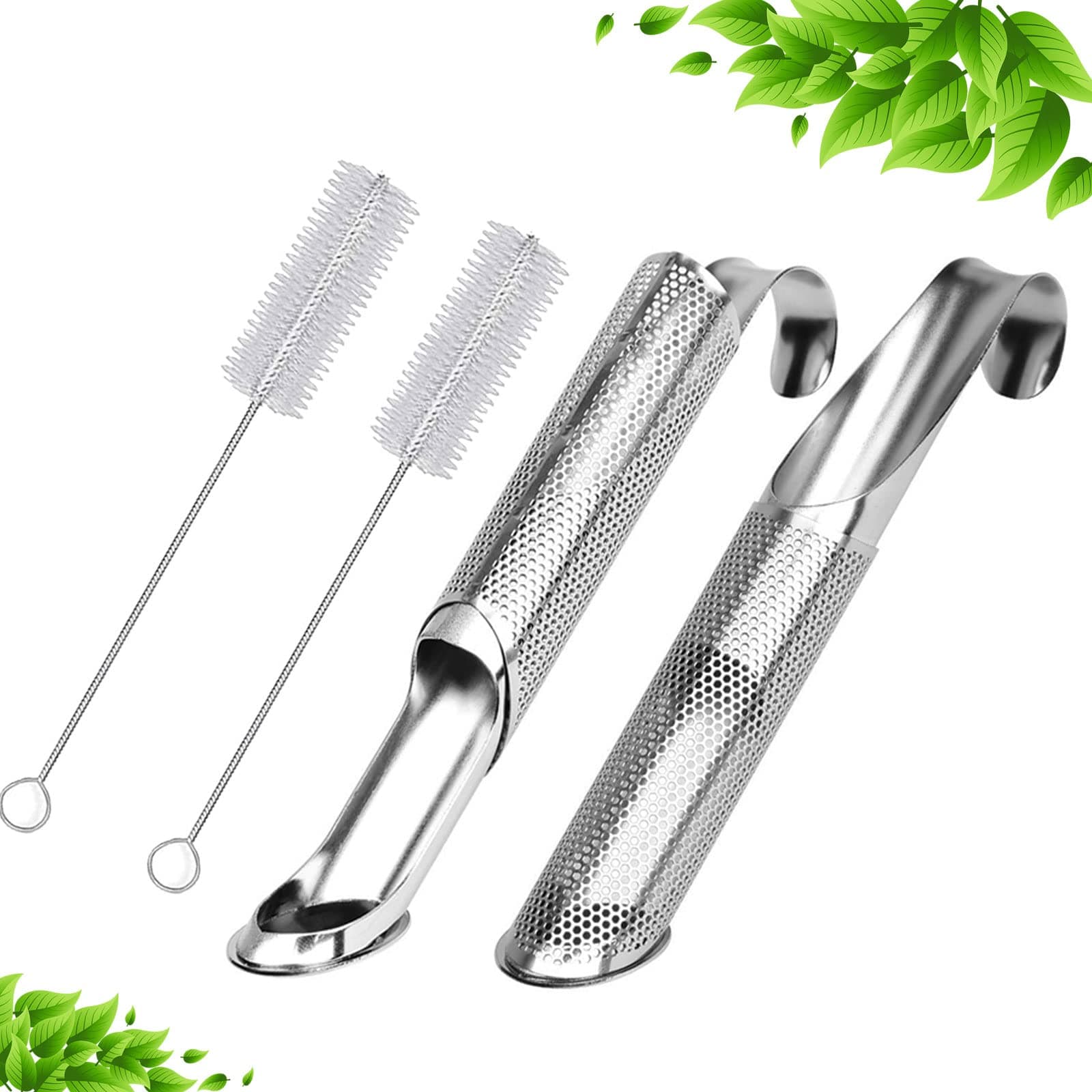 Tea Strainers for fine loose tea, 2 Tea Infuser and 2 Brush Tea Strainer Stick for Single Cup, Long Handle Infuser Fine Mesh Filters Tea for to Brew Loose Lea,Rose,Tea Steeper Gift for Tea Lover