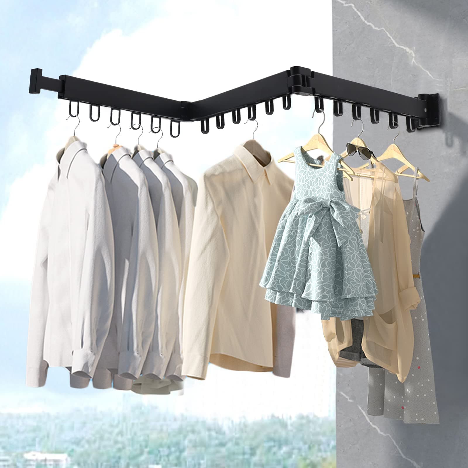 Retractable Clothes Drying Rack Wall Mounted Space Saver Heavy Duty Laundry Clothes Hanger Rack with Towel Bar Collapsible Clothes Dry Racks for Balcony Mudroom Bedroom