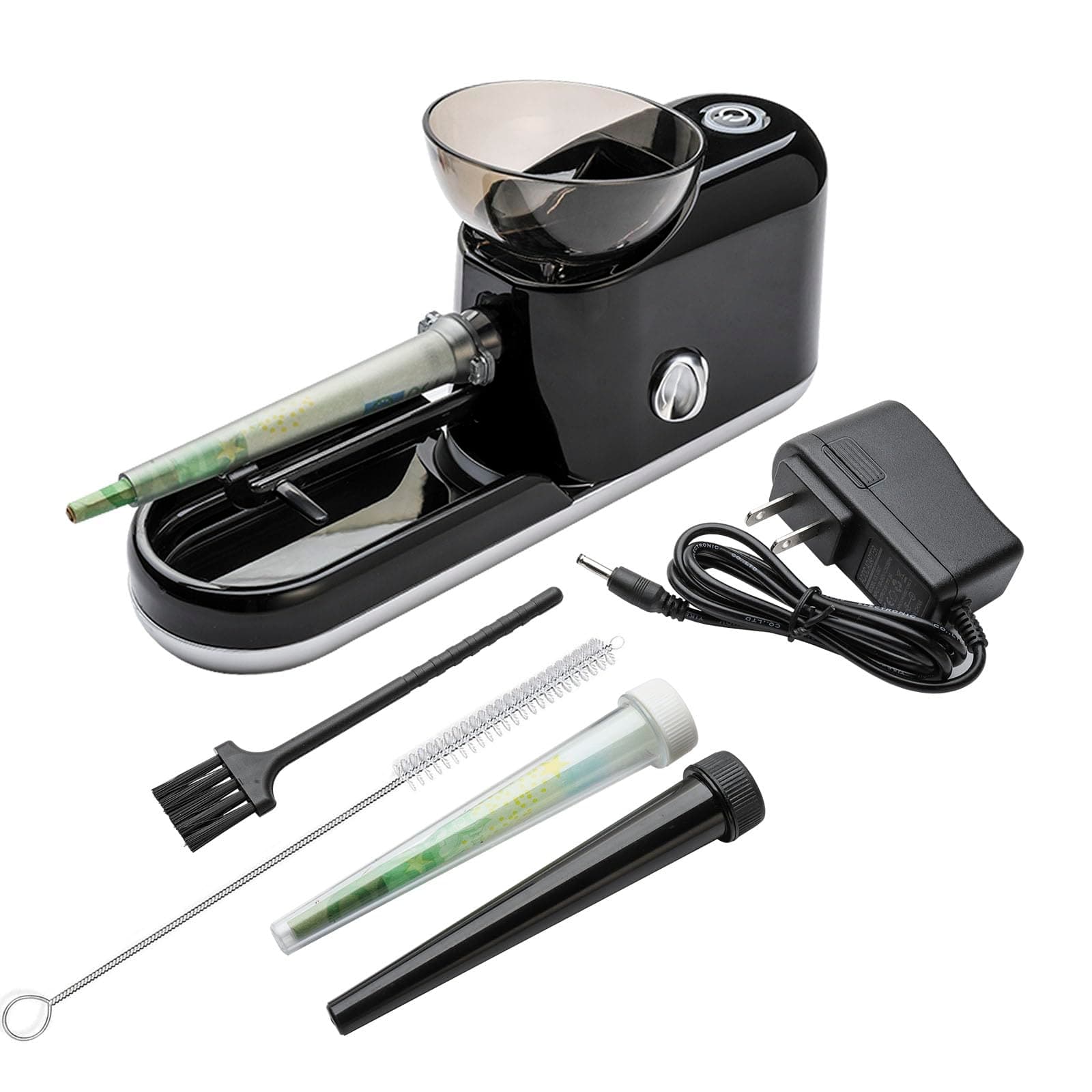 Free Boy Electric Cones Rolling Machine Automatic Cone Loader Minin Portable Pre Rolled Cones Filling Maker,1 Stirring Rod, 1 Brush(King Size, Black-Lines)