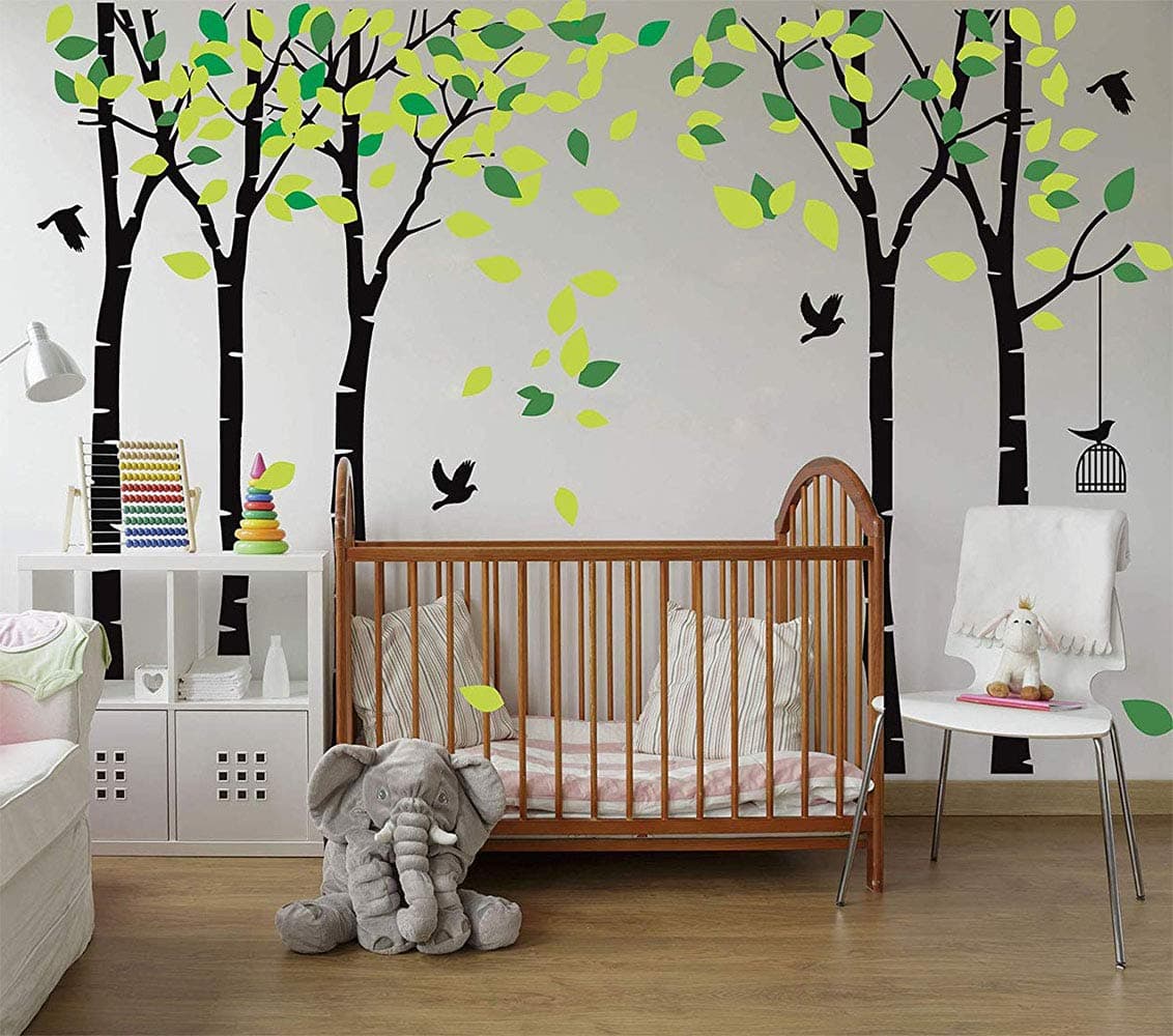 Giant Jungle Tree Wall Decal Tree Wall Sticker Removable Vinyl Sticker Mural Art Kids Room Nursery Bedroom Living Room Decoration (103.9x70.9) (Black)