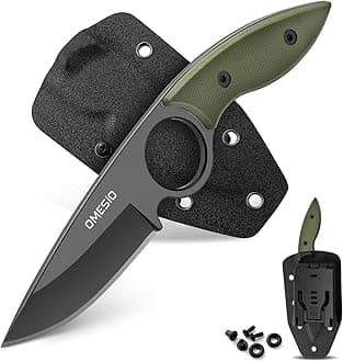 Omesio Fixed Blade Knife with Sheath, 6.92" Tactical Small Horizontal Carry Fixed Blade EDC Knife for Men Women with Kydex Sheath, Black Full Tang Blade G10 Ergonomic Handle, Ideal for Gifting