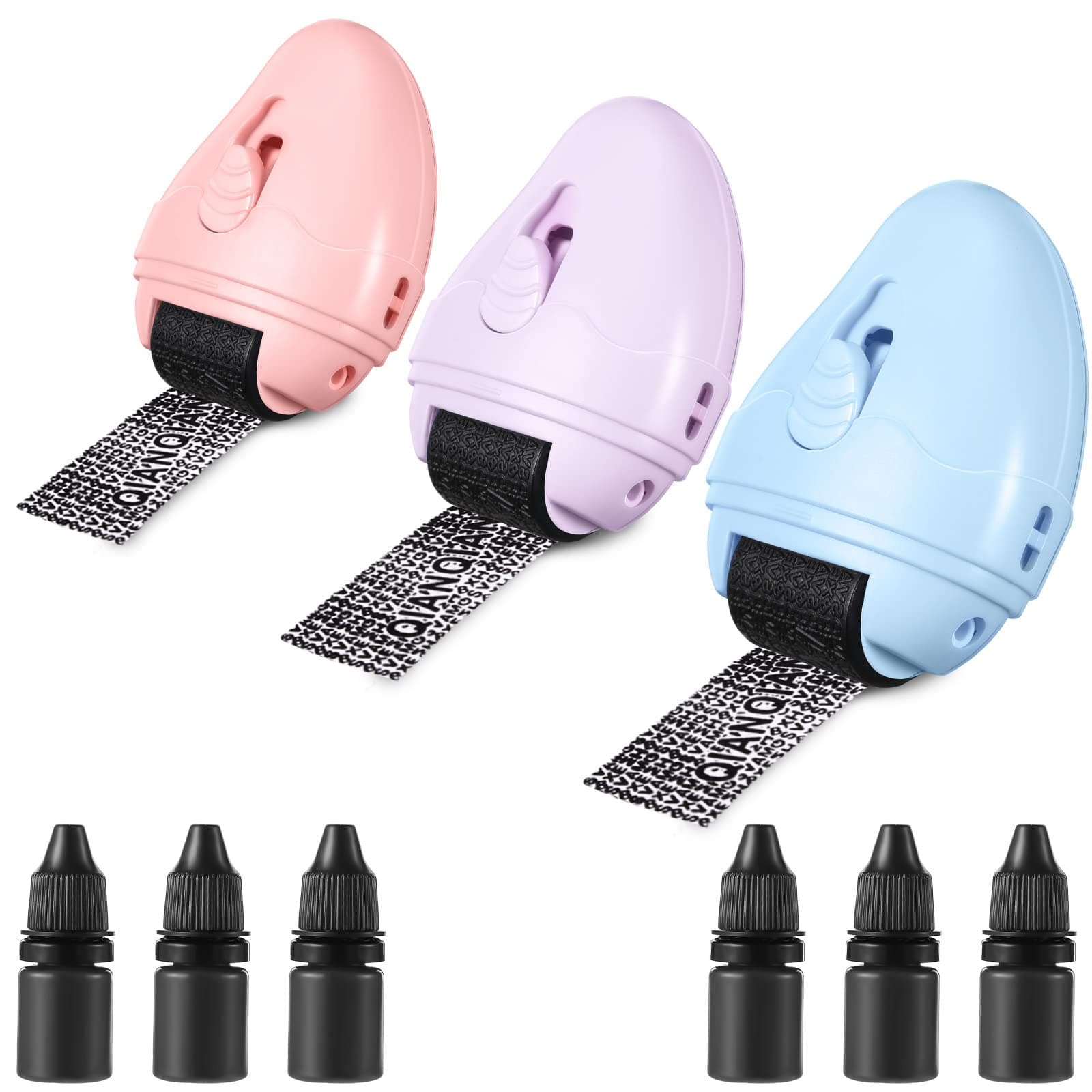 3 Pack Identity Theft Protection Roller Stamps with 6 Refills 2 in 1 Advanced Roller with Retractable Art Box Opener for Mail Address Blocker, Privacy Confidential and Id Blackout (Droplet Style)
