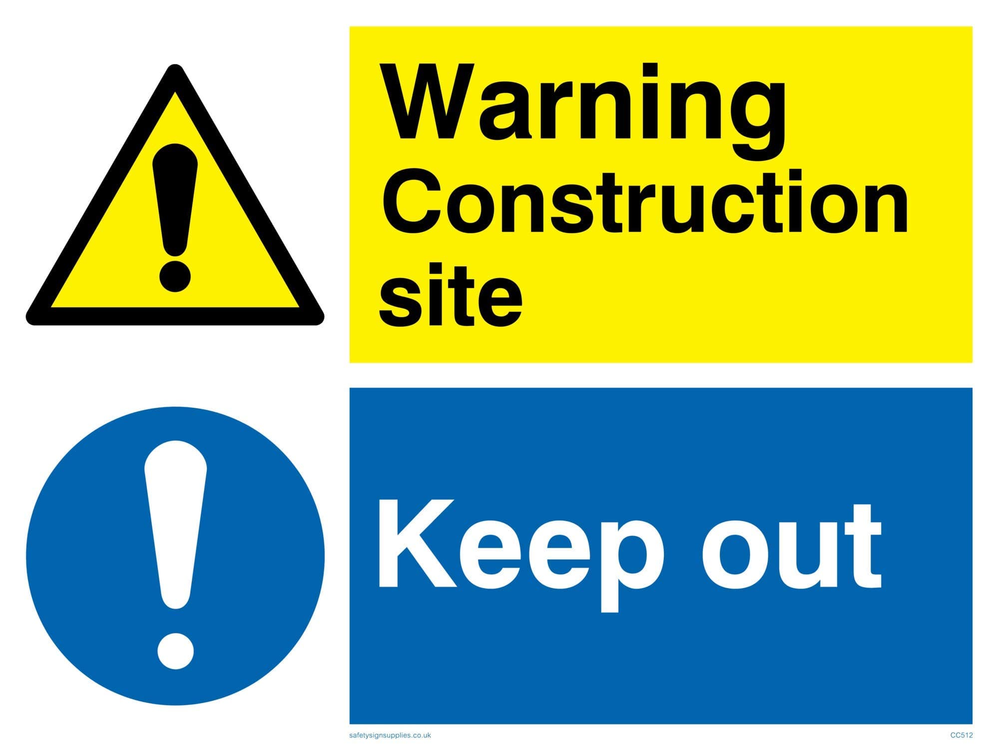Viking Signs CC512-A3L-1M"Warning Construction Site Keep Out" Sign, 1 mm, Plastic, Semi-Rigid, 400 mm H x 300 mm W,Yellow
