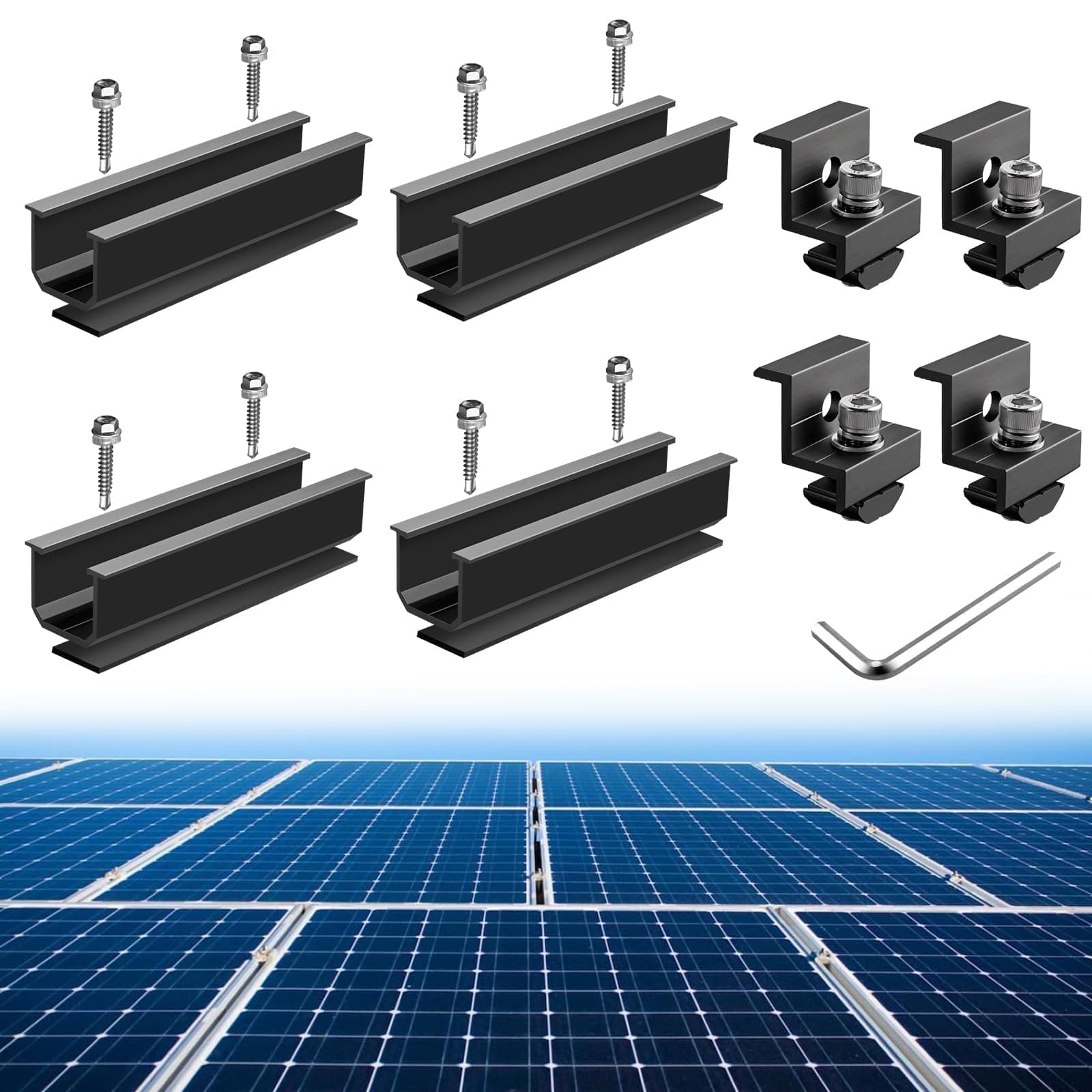 Solar Panel Mounting Brackets, 4 Pcs 120mm Mounting Rail 30mm/35mm Solar Panel Clamps Aluminium Solar Panel Bracket Kit, Solar Panel Mount for Metal Roof, Tin Roof, Flat Roof, Sheet Roof, Black