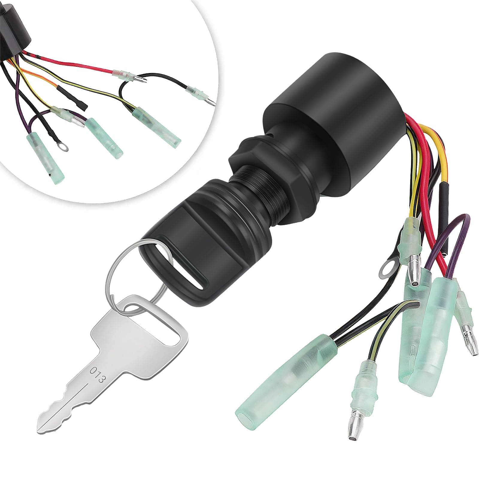 87-17009A5 87-17009A2 Boat Ignition Switch Replacement for Mercury Mariner Outboard Motor Control Box Ignition Key Switch with 2 Keys 3 Position 6 Wire Connectors for Mercury Push Choke Ignition