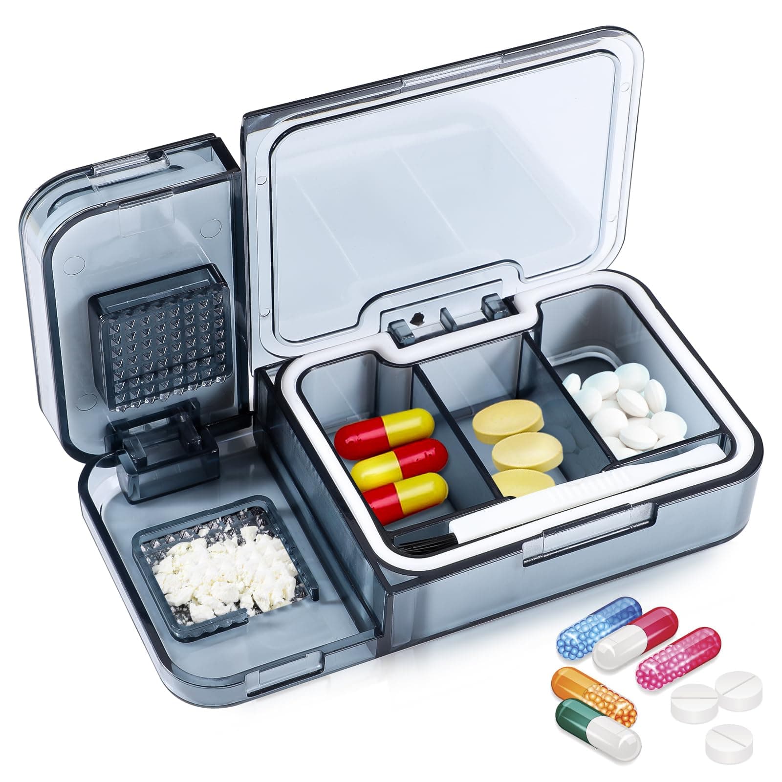 3 in1 Small Pill Cutter, Pill Splitter for Small or Large Pills Portable Tablet Cutter with Pill Crusher and Tweezers for Cutss in Storage Tablet Vitamin Medicine