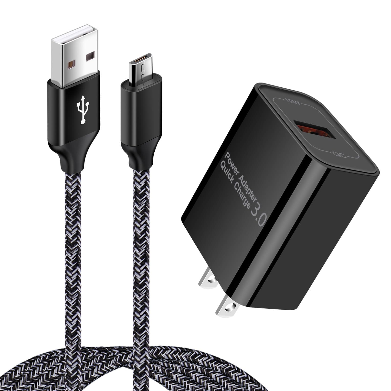 Fast Adaptive Quick Charge 3.0 Wall Charger Fast Charging Block Android Charger Cable Compatible for Samsung Galaxy S7/S6 Edge/J3/J7,LG Stylo 2 3 Plus,Moto G5/E6/E5/E4,Kindle Fire 7 8,Tablet