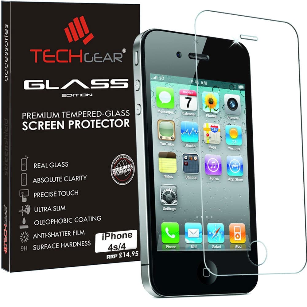 TECHGEAR GLASS Edition for iPhone 4s, iPhone 4 - Genuine Tempered Glass Screen Protector Guard Cover Compatible with Apple iPhone 4s, iPhone 4