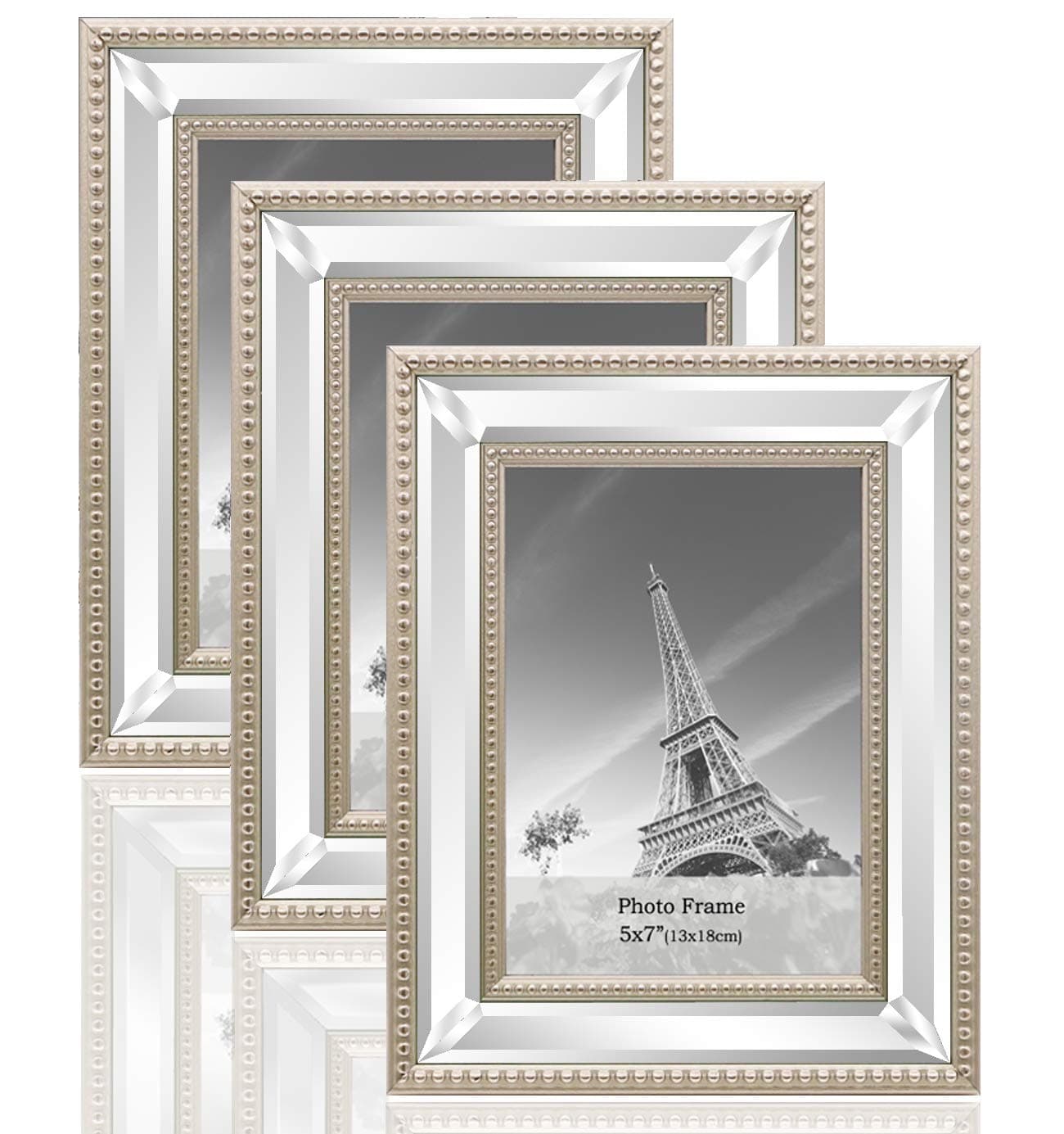 Meetart 5x7 3 Pack Mirror Photo Frames Sets for Wall Pictures Decor or Table Stand