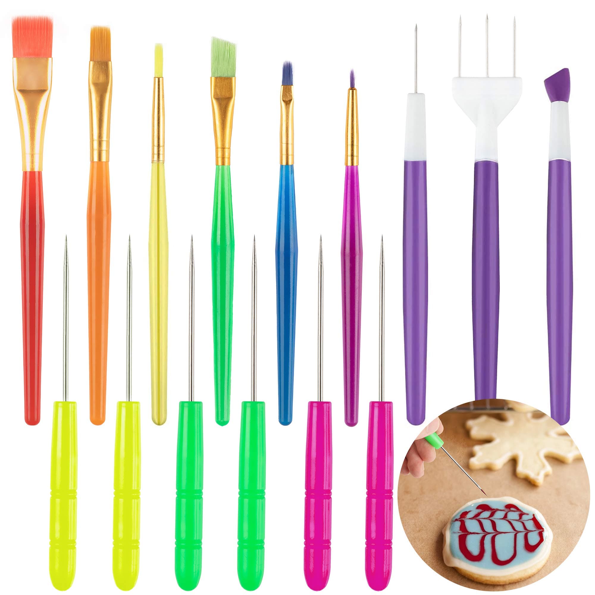 15 Pcs Cake Decorating Tool, OSGP Chocolate Cookie Decoration Brushes Cookie Scriber Needles Sugar Stir Needle for Cookie Cake Fondant Decoration