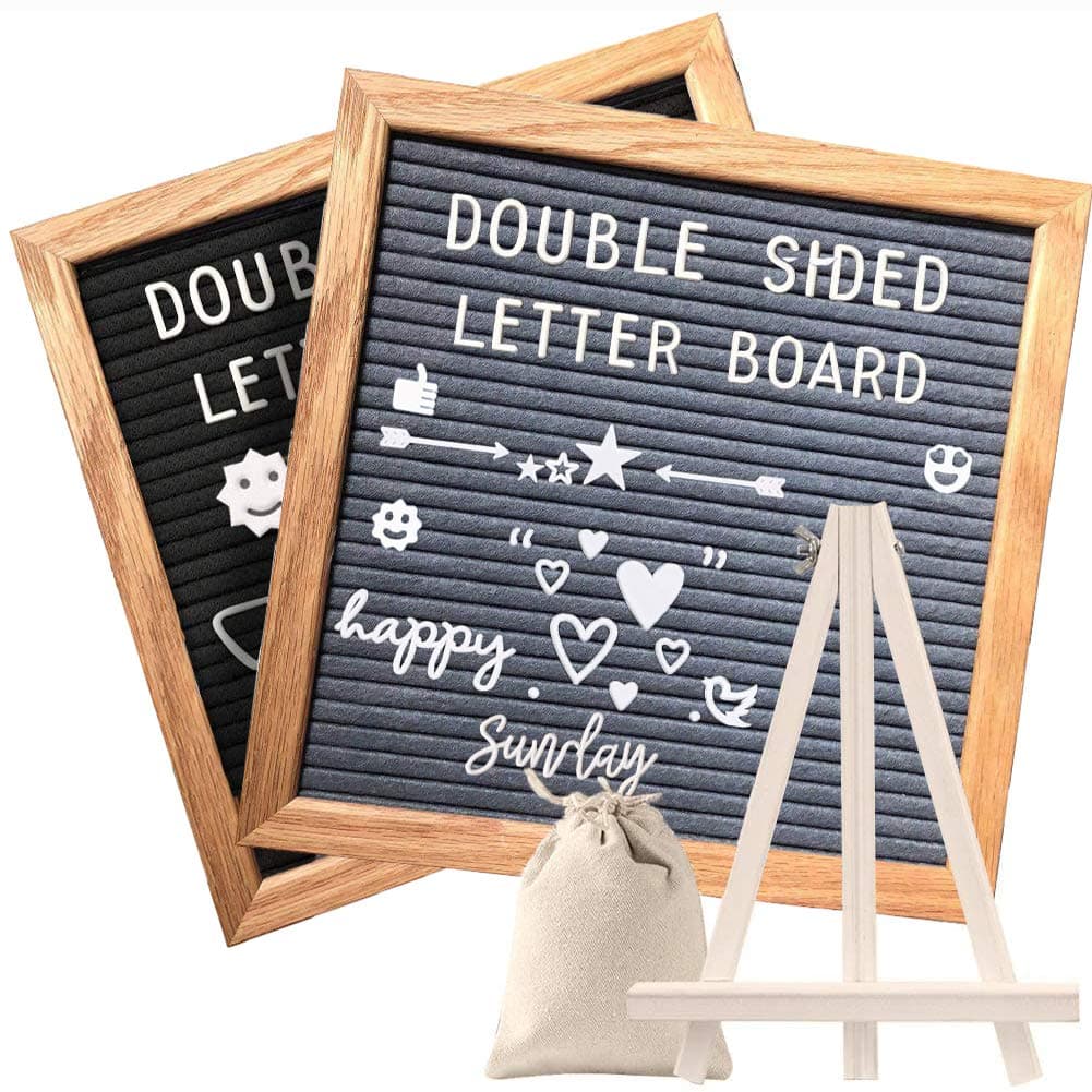 Palimpsest Double Sided Felt Letter Board with Rustic Wood Frame,439 Precut White Letters,Months & Days & Script Cursive Words,Wall & Tabletop Display Decor(25.4 x 25.4 cm）