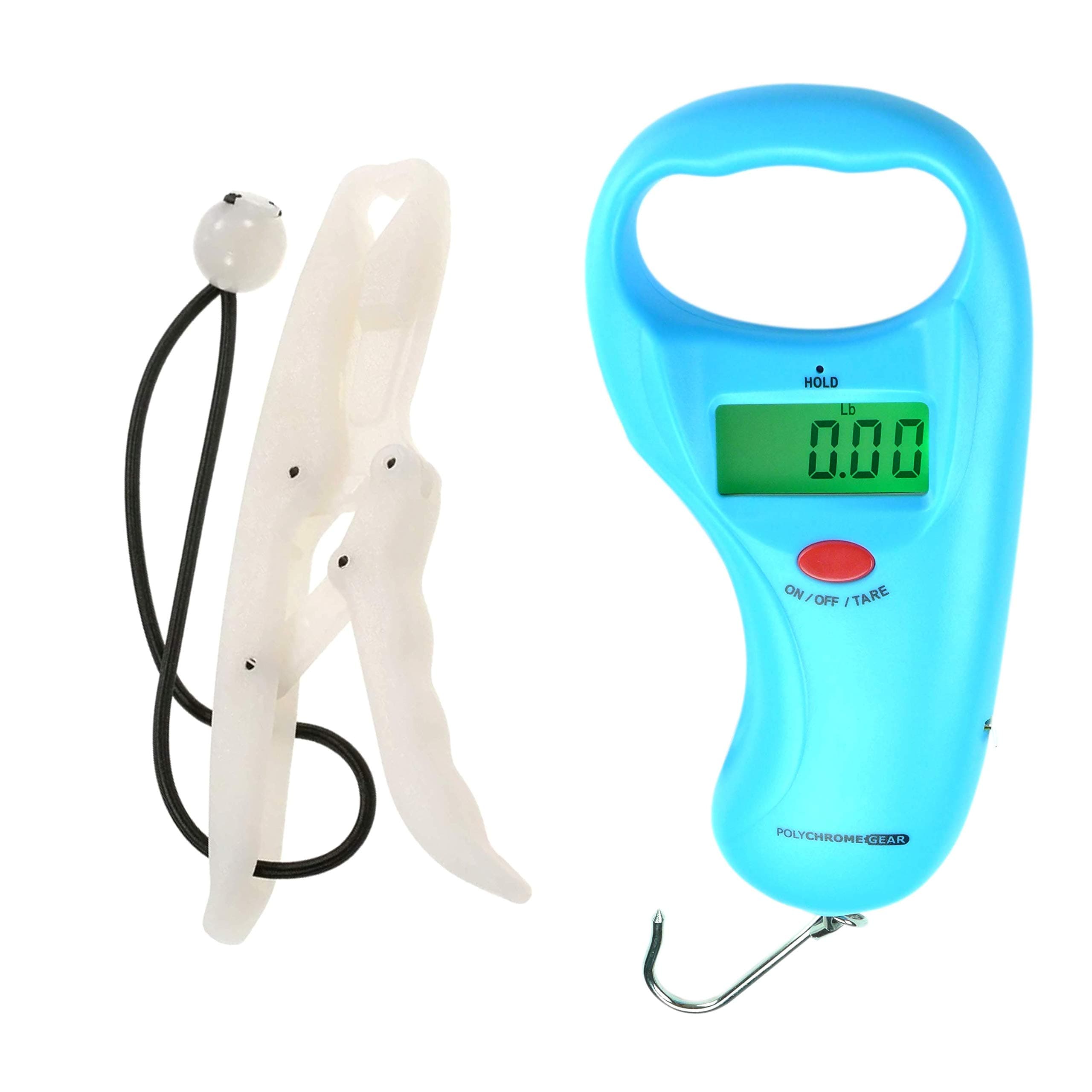 Polychrome Gear Handheld Digital Fish Scale 99 lb/45 kg with Built-in Tape Measure and Fish Lip Gripper Combo