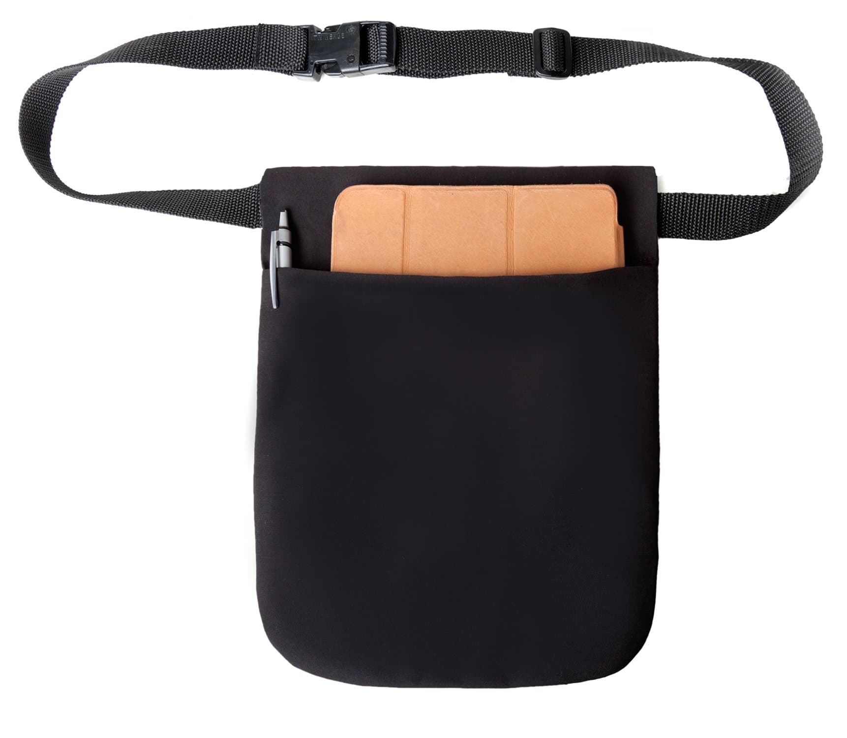 Black Single Pocket Tablet Pouch with Adjustable Web Belt and Clip Made in USA