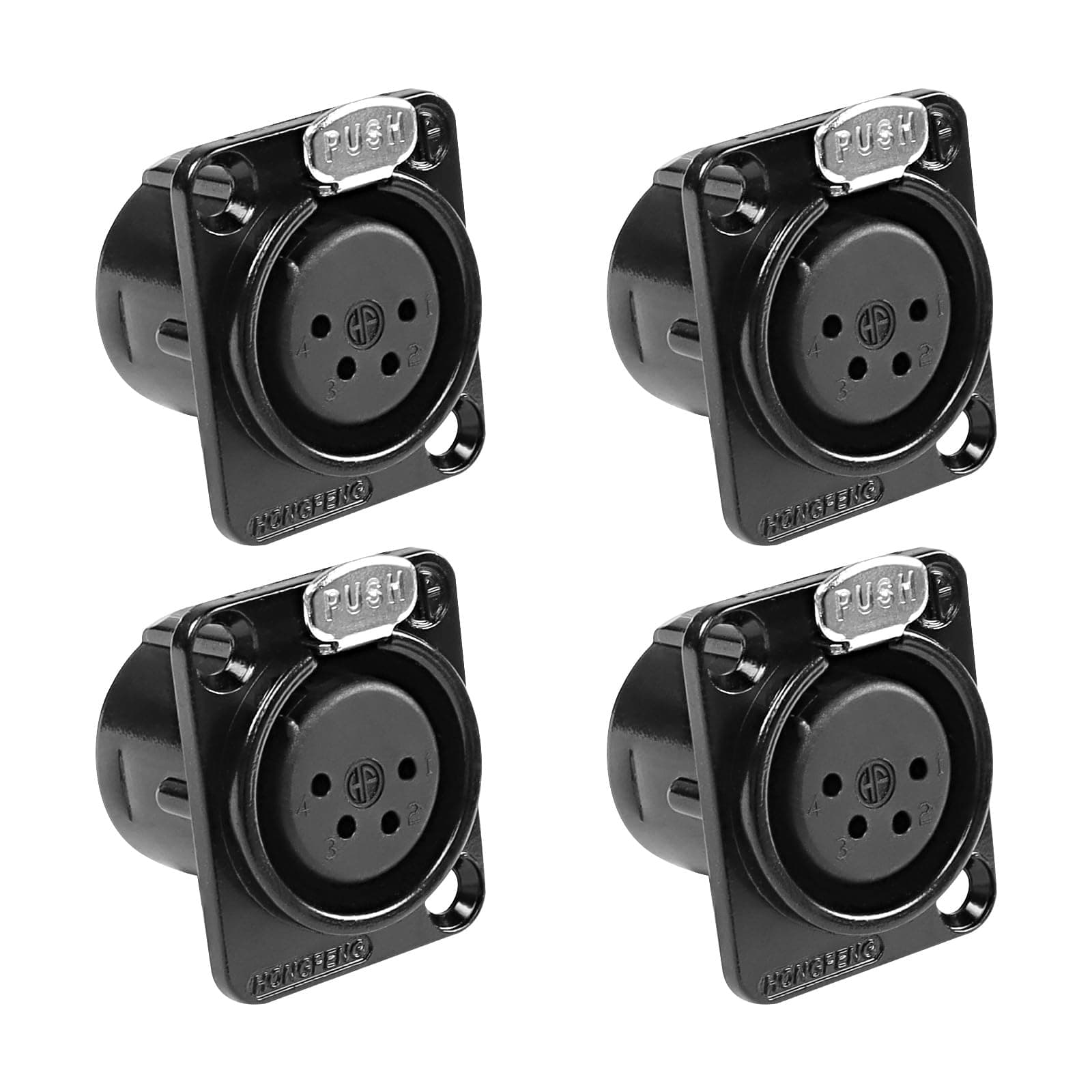 4 Pin XLR Panel Mount Connector XLR Female Socket Audio Speaker Microphone Connector D-Type Chassis Solder for Microphone Musical Instruments- 4pcs (4 Pin Female)