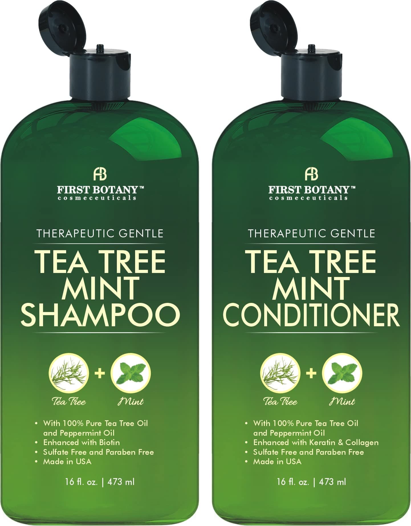 Tea Tree Mint Shampoo and Conditioner - This set contains Pure Tea Tree Oil & Peppermint Oil - Fights Hair Loss, Promotes Hair Growth, Fights Dandruff, Lice and Itchy Scalp - for Men and Women Sulp...