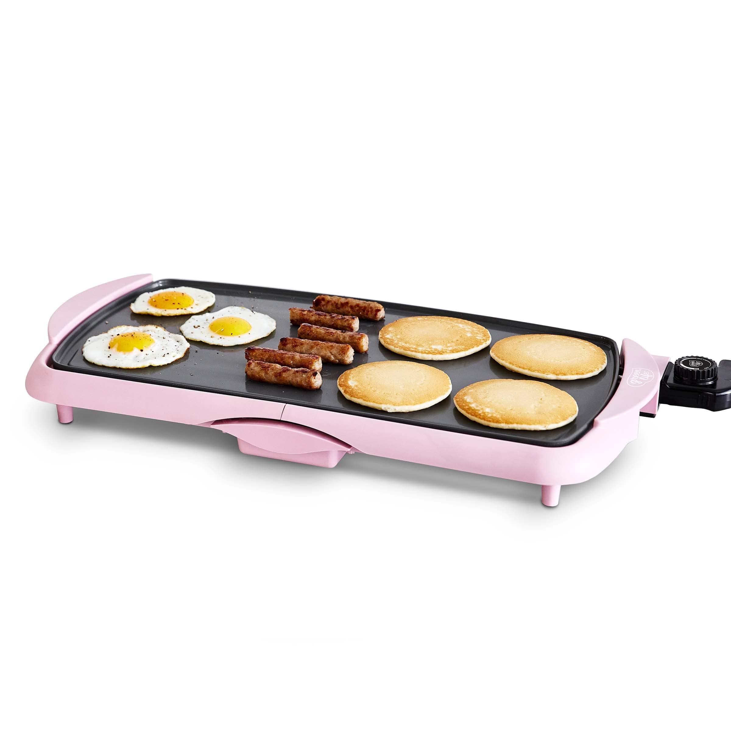 GreenLife 20” Extra Large Electric Griddle, Non-Toxic PFAS-Free Ceramic Nonstick, Temperature Control, Quick Even Heating, Removable Drip Tray, Pancakes, Eggs, Sausage, Easy Clean, Pink