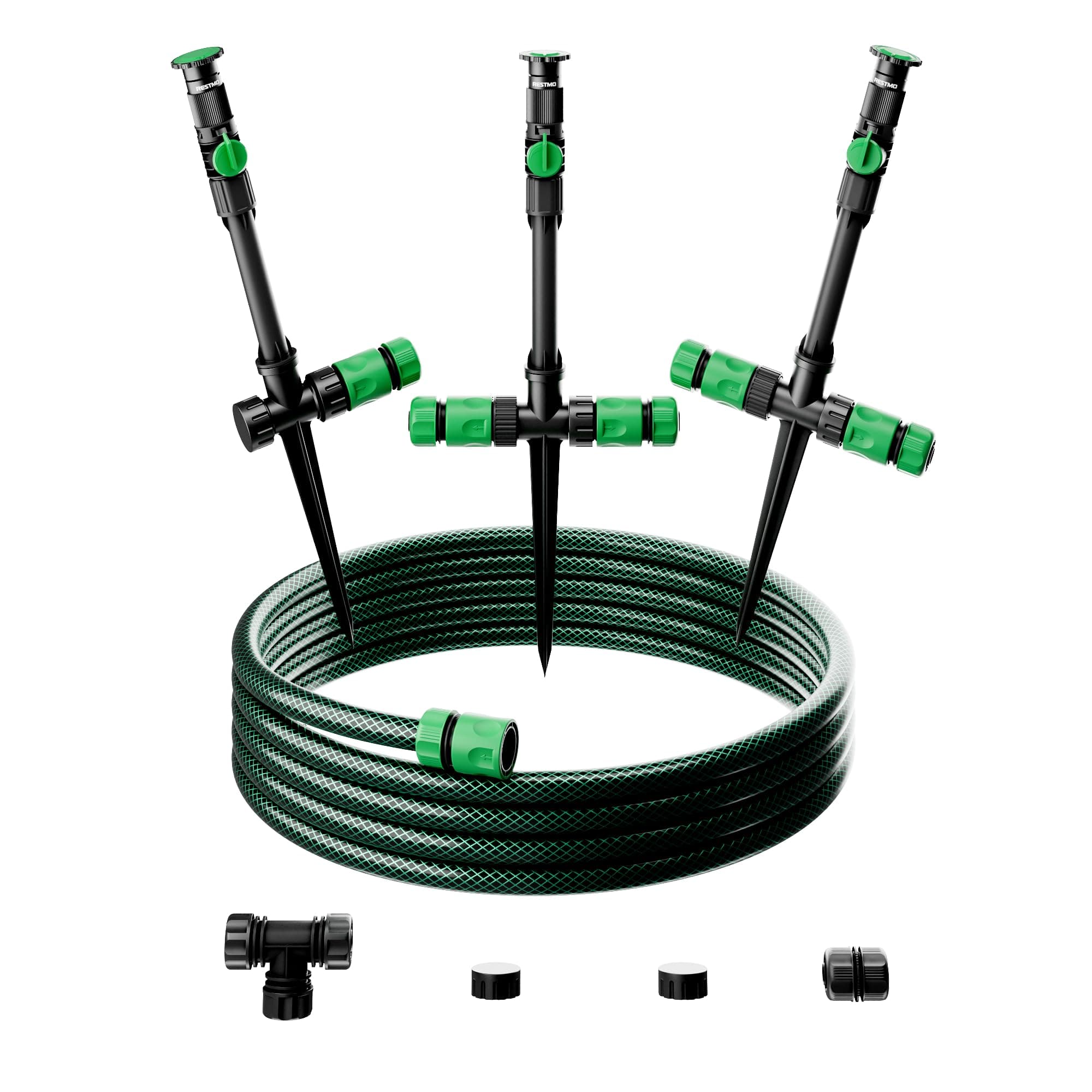 RESTMO Flexible Sprinkler System, Multi-Adjustable Lawn Sprinkler Set, Above Ground DIY Irrigation Kit with 10m(30ft) Garden Hose, Ideal for Plant and Flower Bed Watering