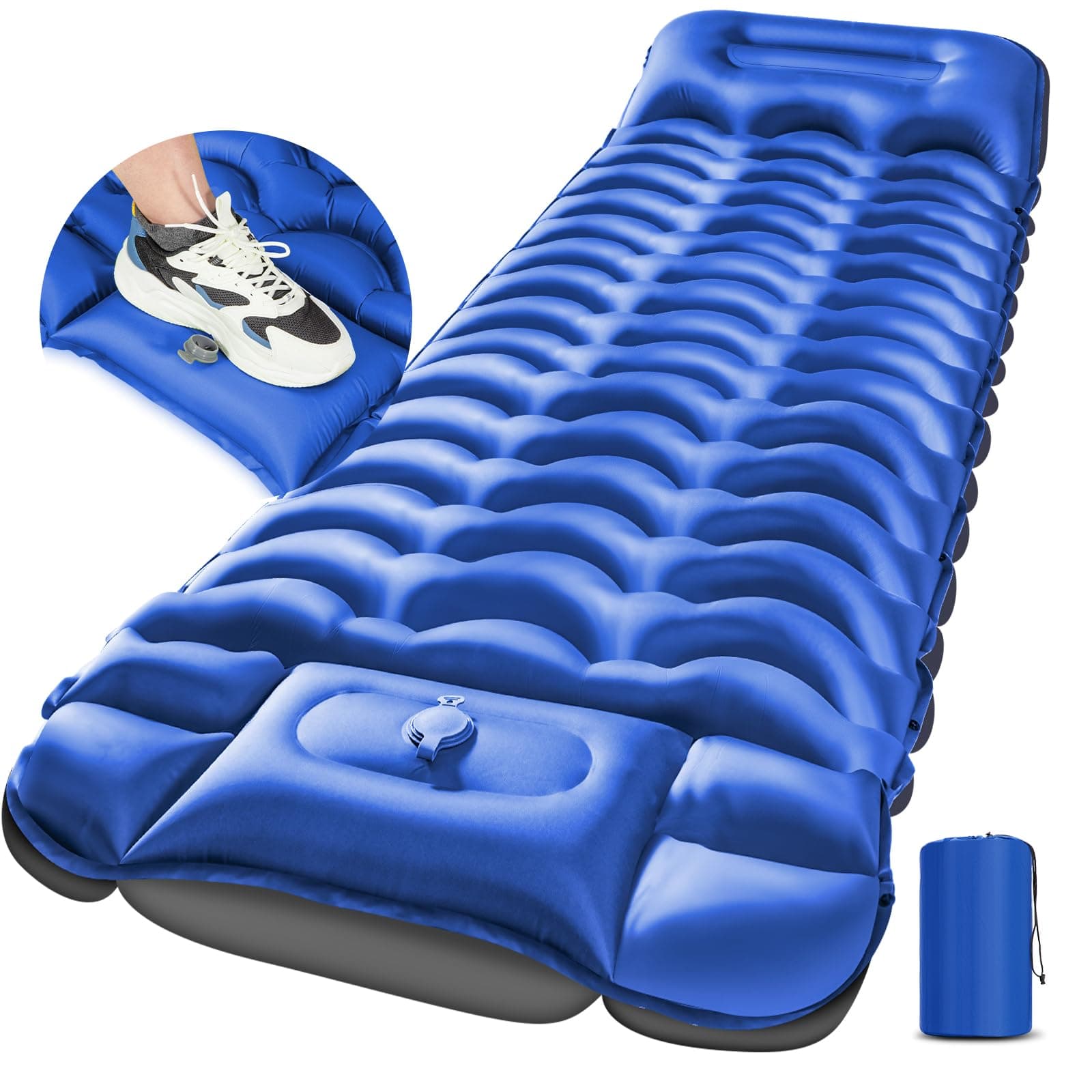 Sleeping Pad, Ultralight Inflatable Sleeping Pad for Camping with Pillow, Built-in Pump, Ultimate for Camping, Hiking - Airpad, Carry Bag, Repair Kit, Compact & Lightweight Camping Pad(Blue)
