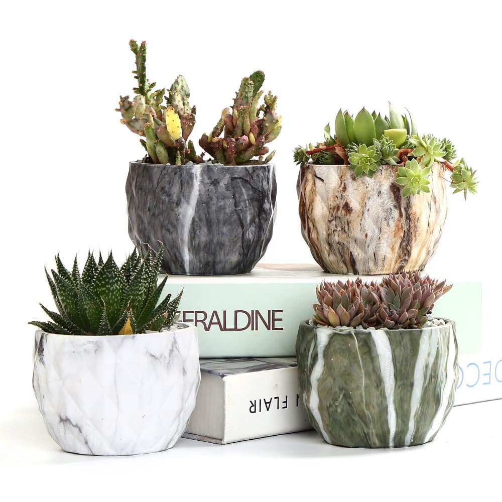 SUN-E Modern style Marbling Ceramic Flower Pot Succulent/Cactus Planter Pots Container Bonsai Planters With Hole 8.5 cm Idea(Set Of 4)