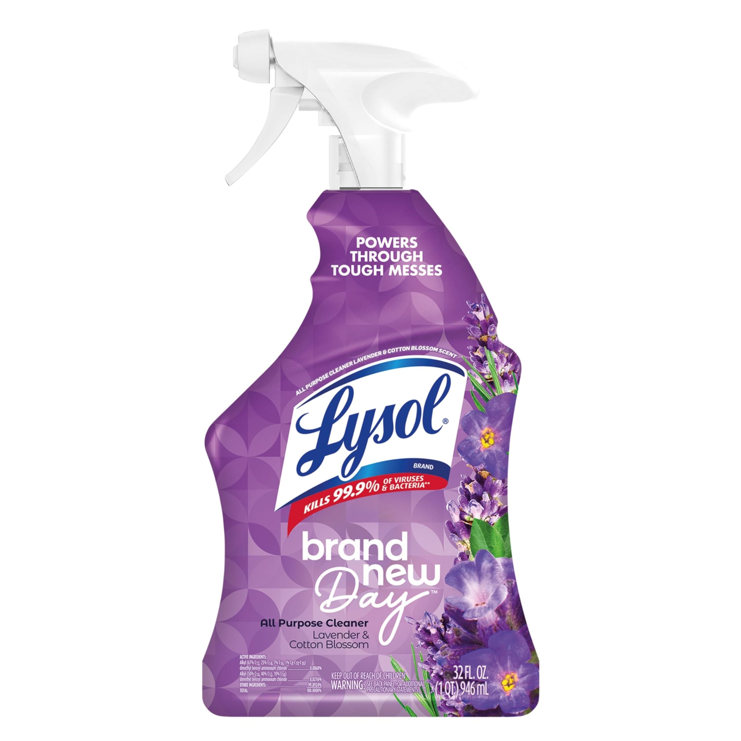 Lysol All Purpose Cleaner Spray, Multi-Purpose Disinfecting Spray, Kitchen & Bathroom Cleaner, Lavender & Cotton Blossom Scent, 32 Fl Oz
